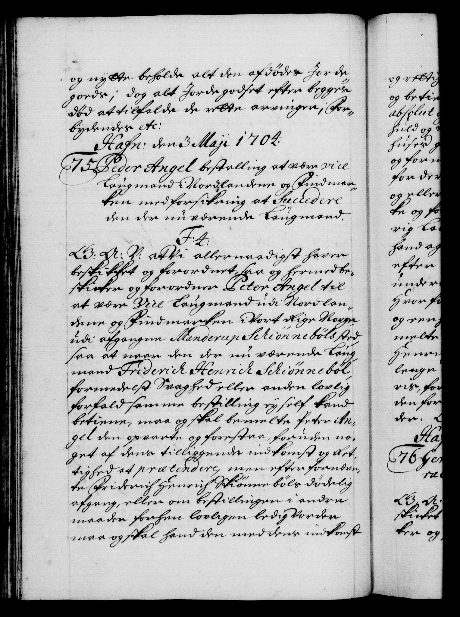 Danske Kanselli 1572-1799, AV/RA-EA-3023/F/Fc/Fca/Fcaa/L0019: Norske registre, 1704-1707, p. 42b