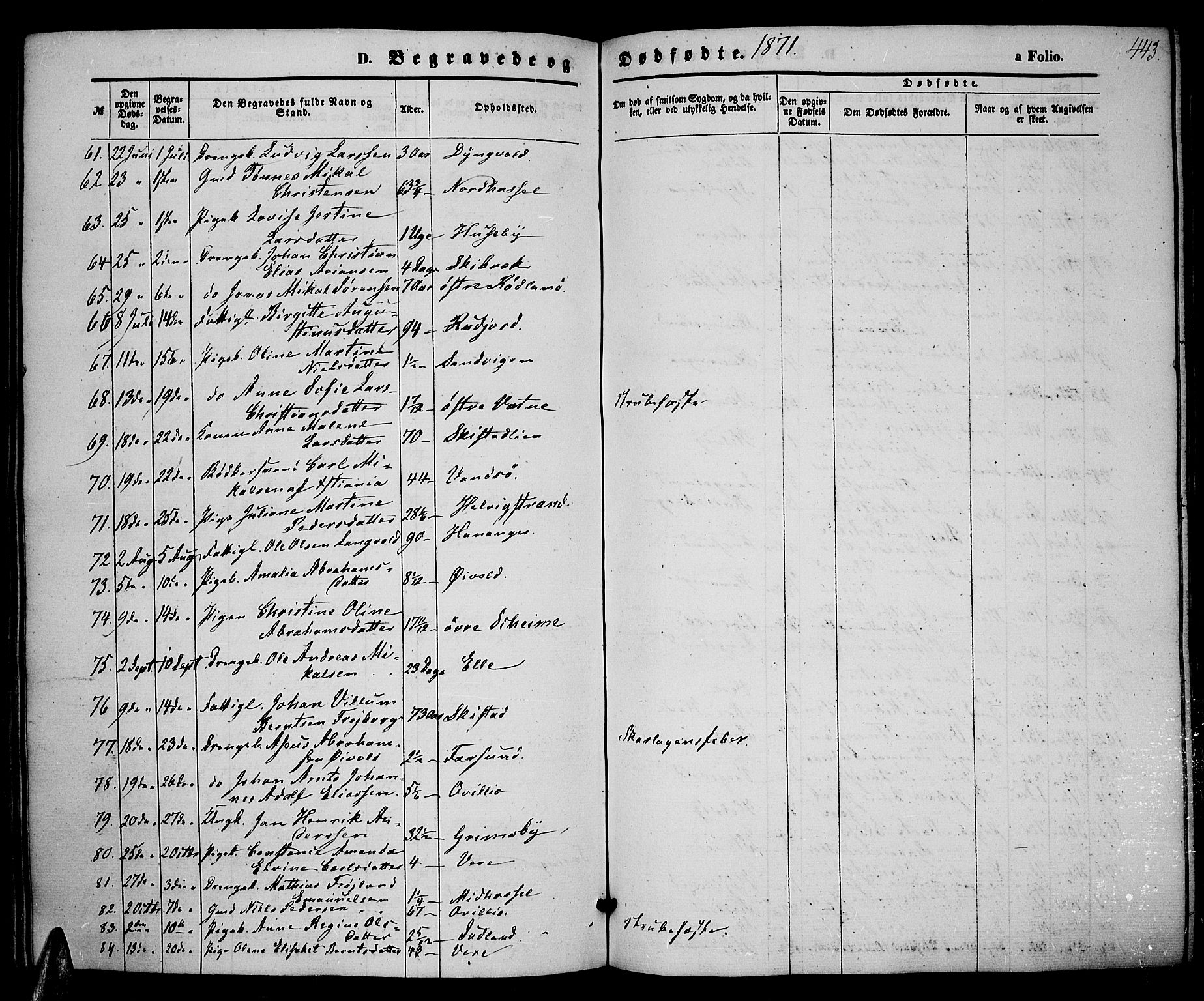 Lista sokneprestkontor, AV/SAK-1111-0027/F/Fb/L0003: Parish register (copy) no. B 3, 1862-1877, p. 443