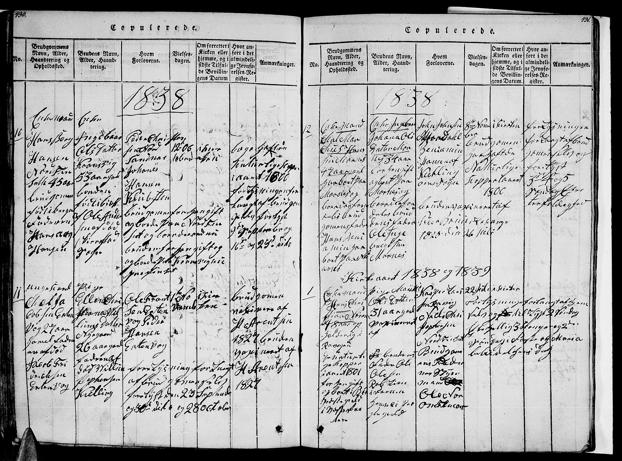 Ministerialprotokoller, klokkerbøker og fødselsregistre - Nordland, AV/SAT-A-1459/805/L0105: Parish register (copy) no. 805C01, 1820-1839, p. 430-431