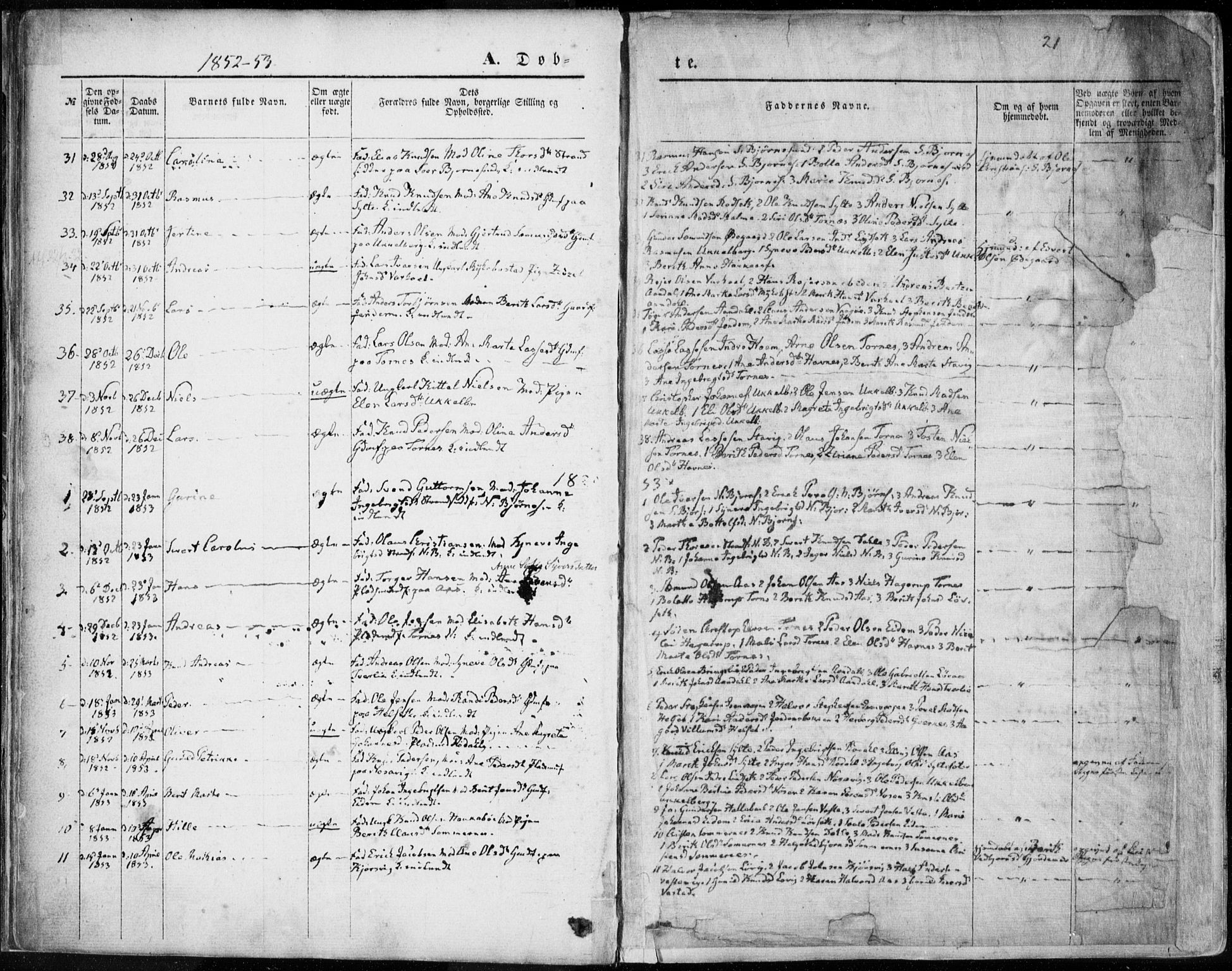 Ministerialprotokoller, klokkerbøker og fødselsregistre - Møre og Romsdal, AV/SAT-A-1454/565/L0748: Parish register (official) no. 565A02, 1845-1872, p. 21