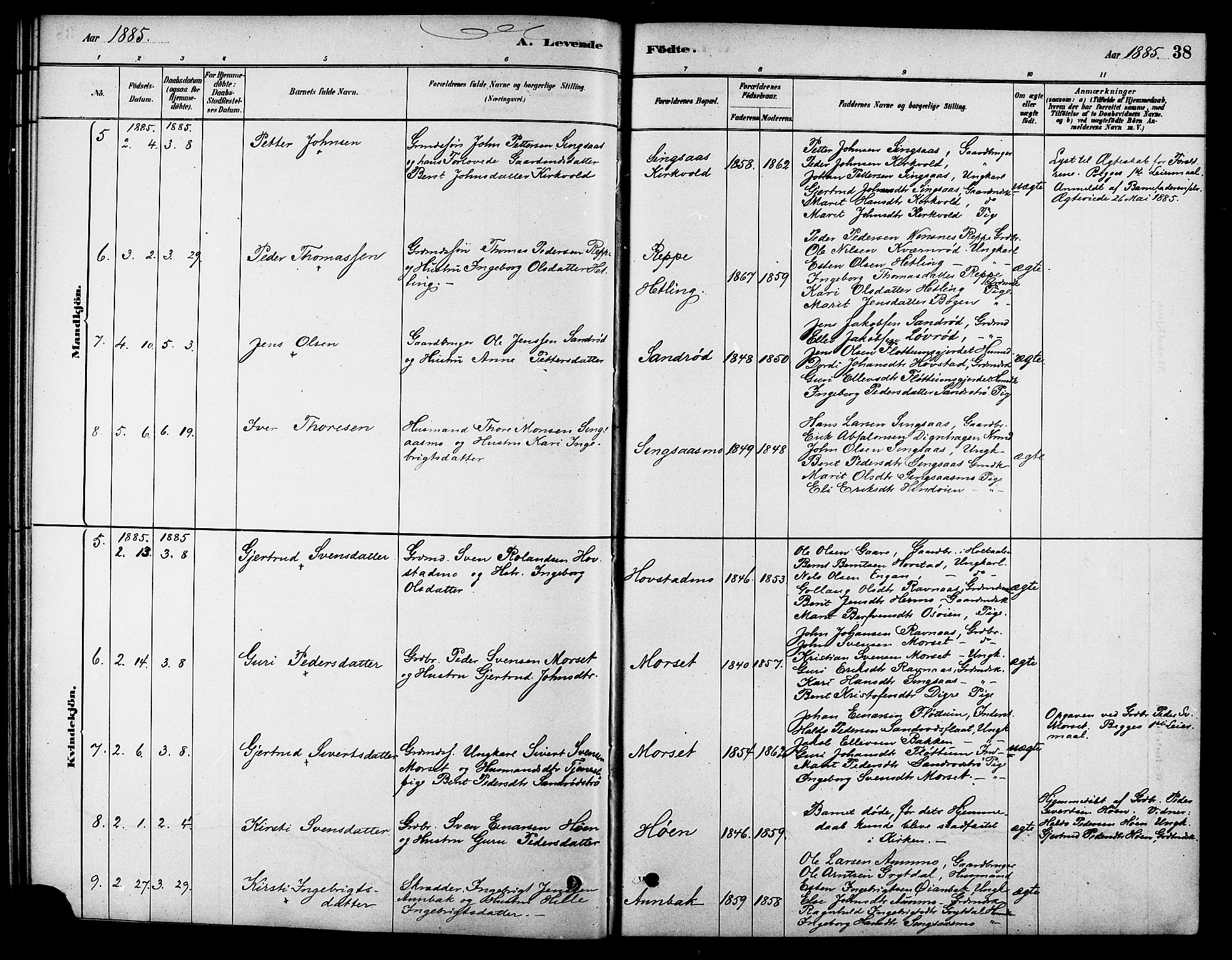 Ministerialprotokoller, klokkerbøker og fødselsregistre - Sør-Trøndelag, AV/SAT-A-1456/688/L1024: Parish register (official) no. 688A01, 1879-1890, p. 38