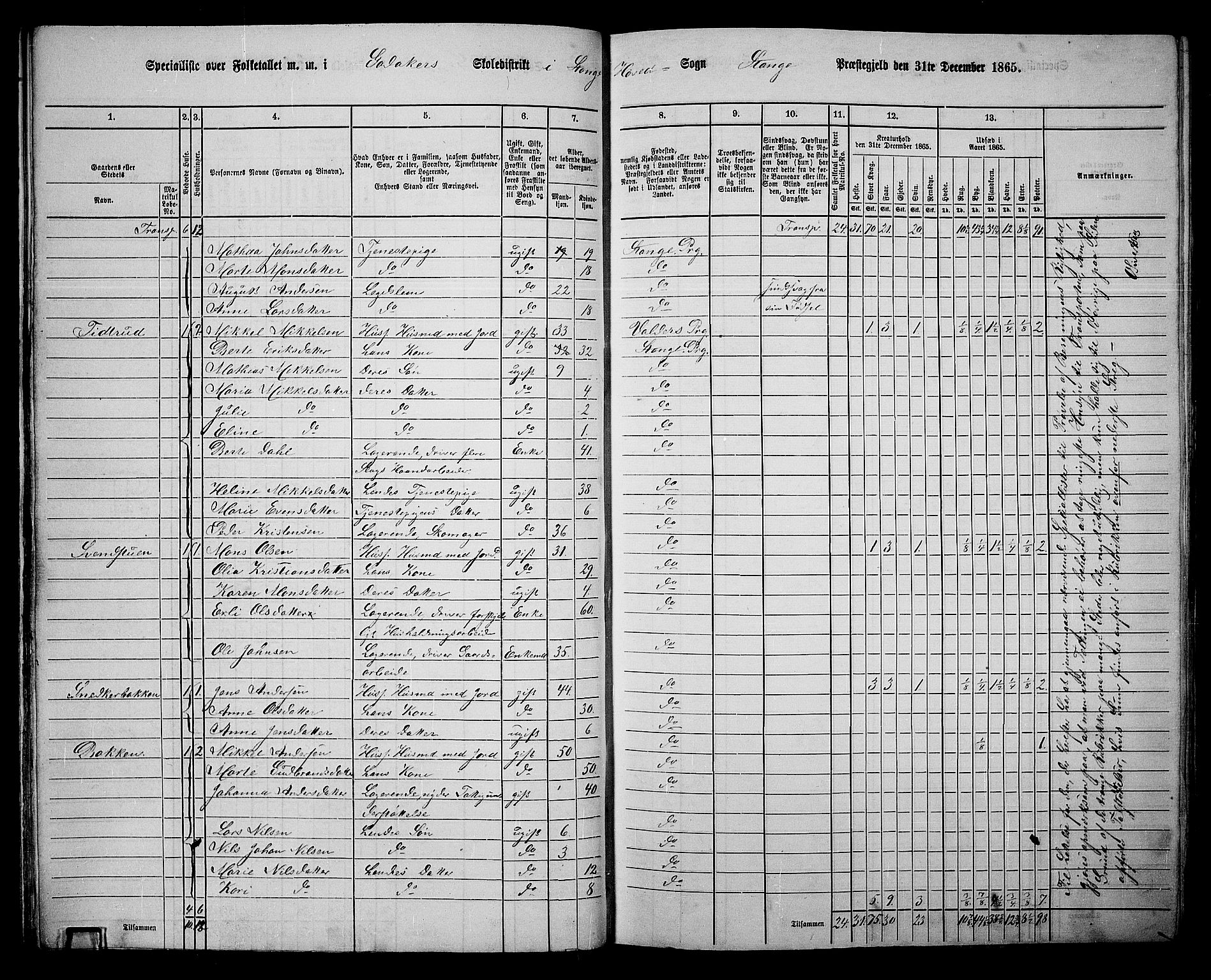 RA, 1865 census for Stange, 1865, p. 81