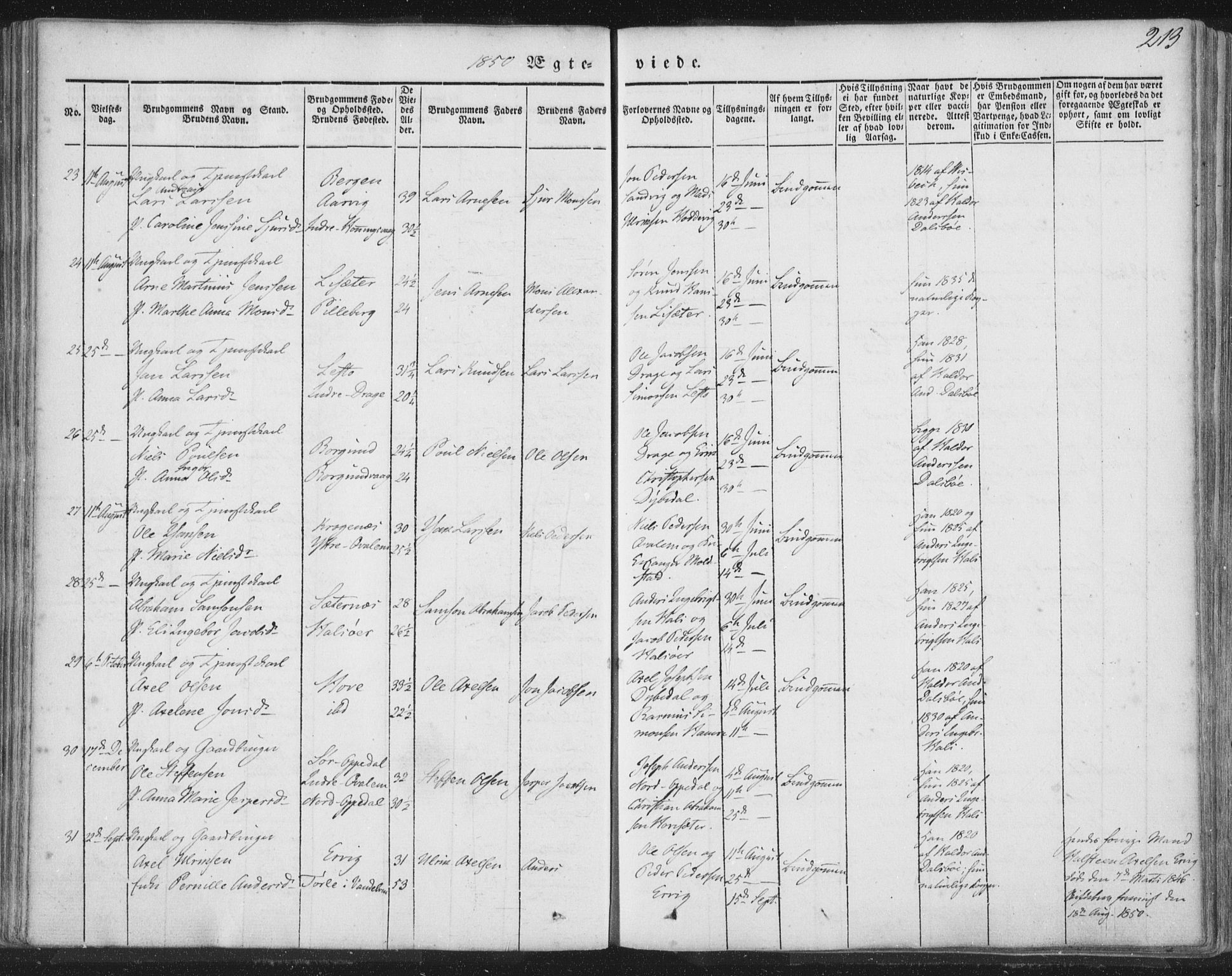 Selje sokneprestembete, AV/SAB-A-99938/H/Ha/Haa/Haaa: Parish register (official) no. A 10, 1844-1858, p. 213