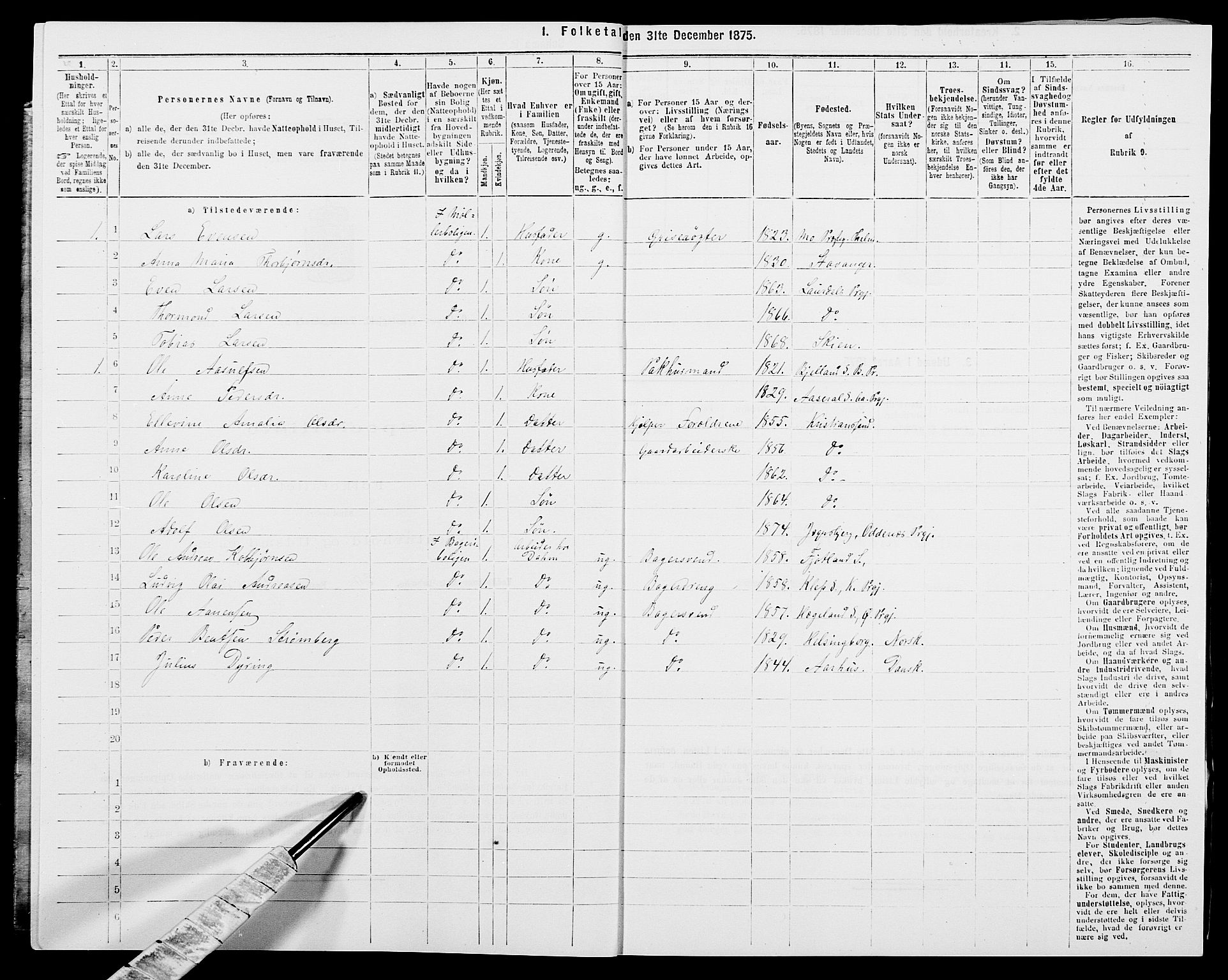 SAK, 1875 census for 1012P Oddernes, 1875, p. 842