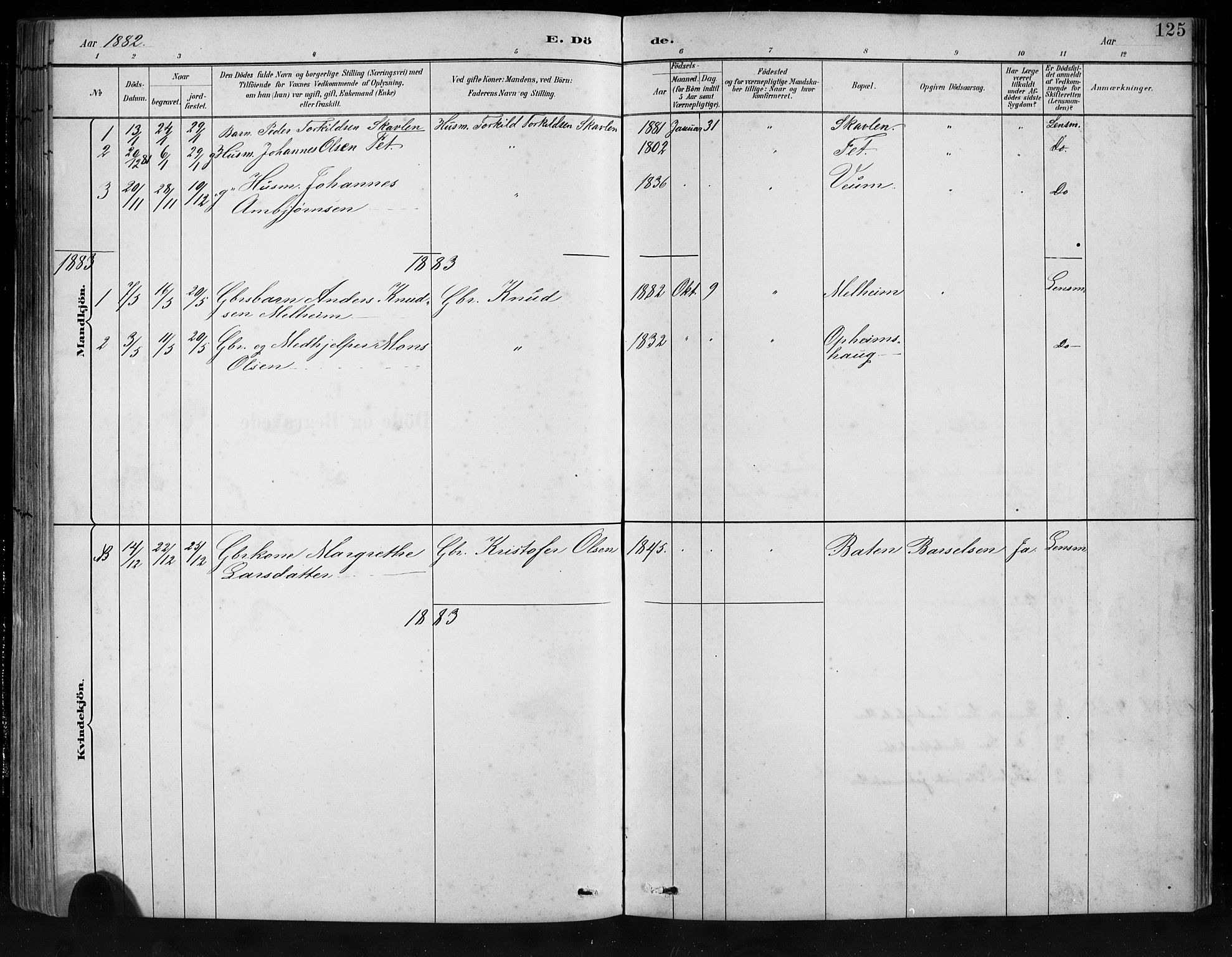 Jostedal sokneprestembete, SAB/A-80601/H/Hab/Habb/L0001: Parish register (copy) no. B 1, 1882-1921, p. 125