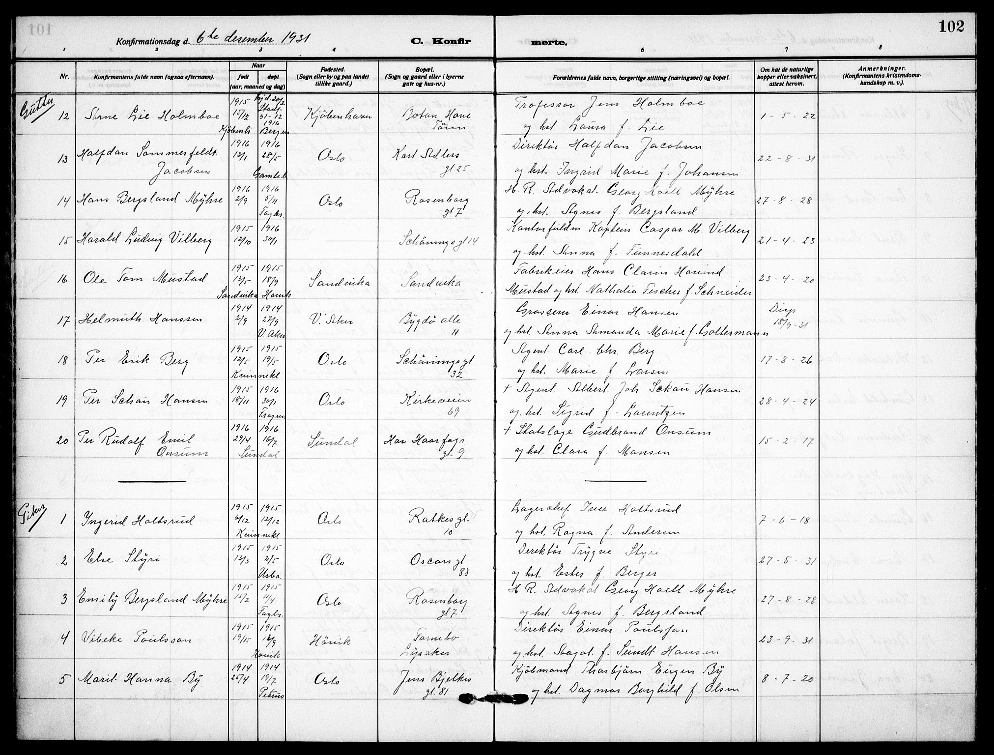 Garnisonsmenigheten Kirkebøker, AV/SAO-A-10846/F/Fa/L0017: Parish register (official) no. 17, 1926-1937, p. 102