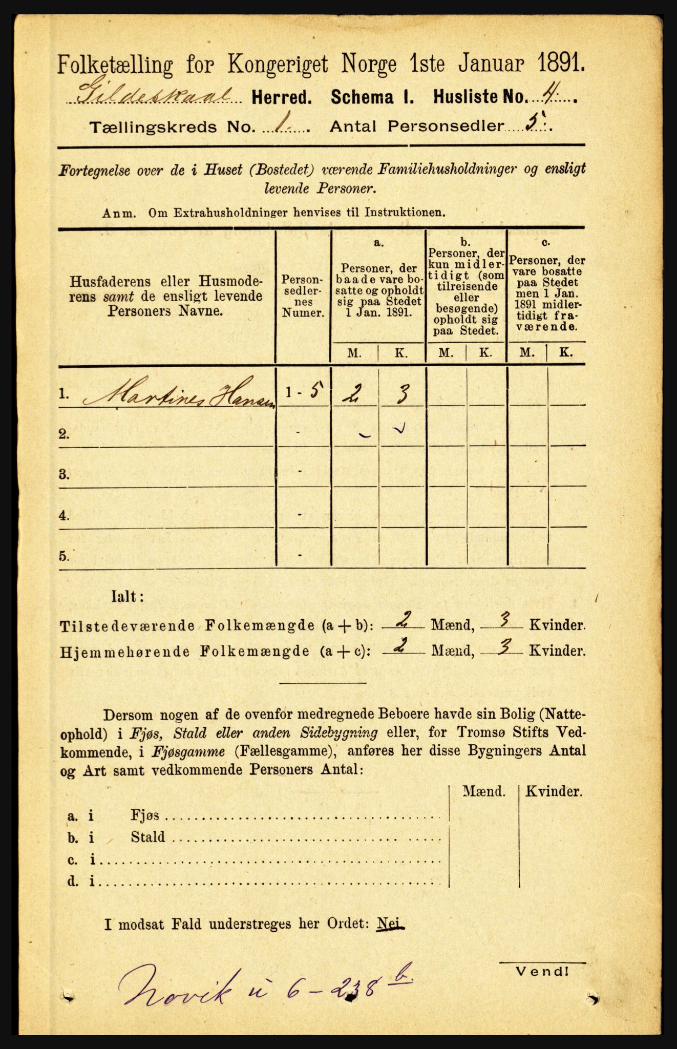 RA, 1891 census for 1838 Gildeskål, 1891, p. 40