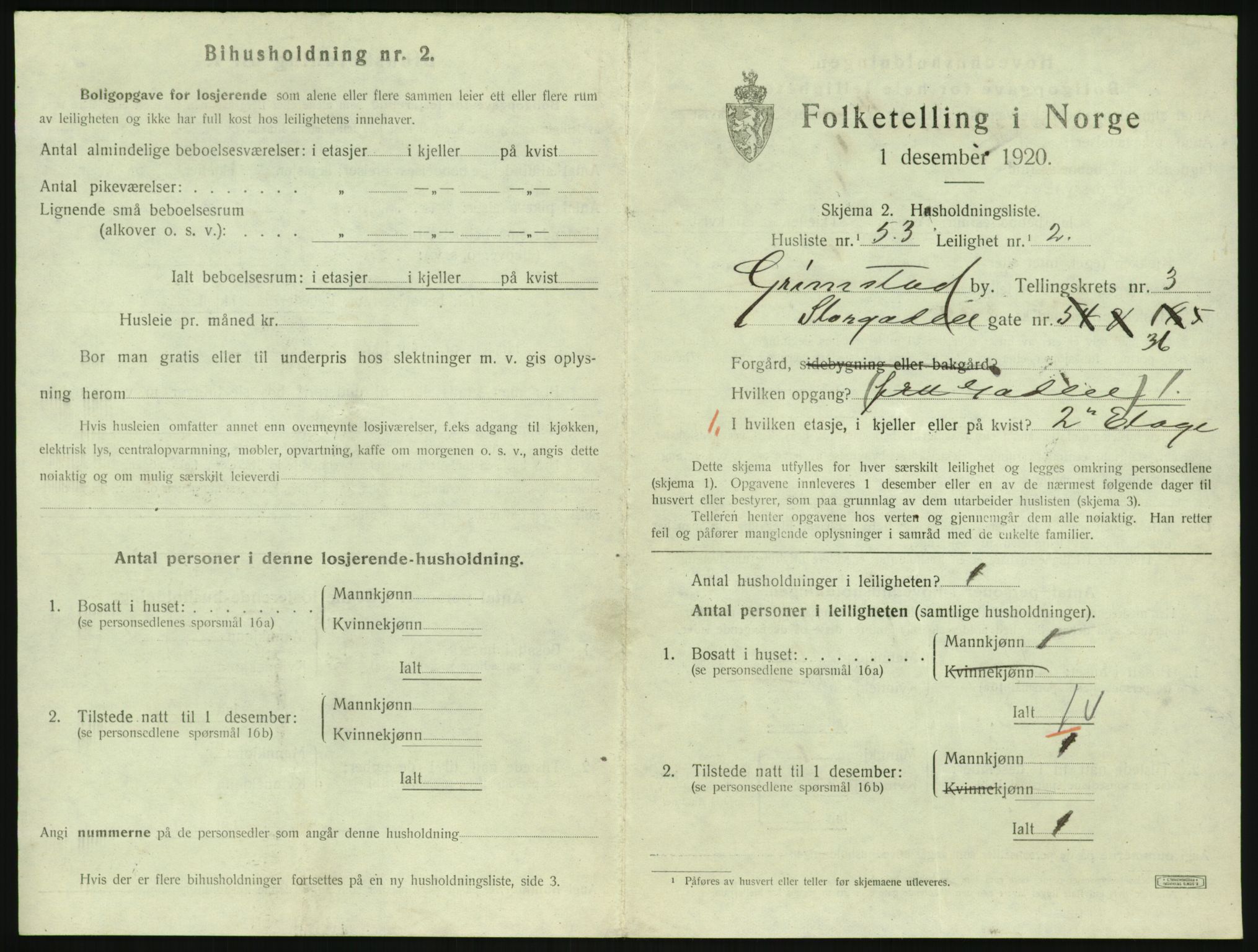 SAK, 1920 census for Grimstad, 1920, p. 1671