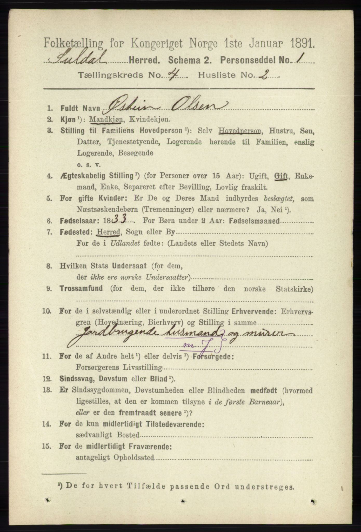 RA, 1891 census for 1134 Suldal, 1891, p. 869