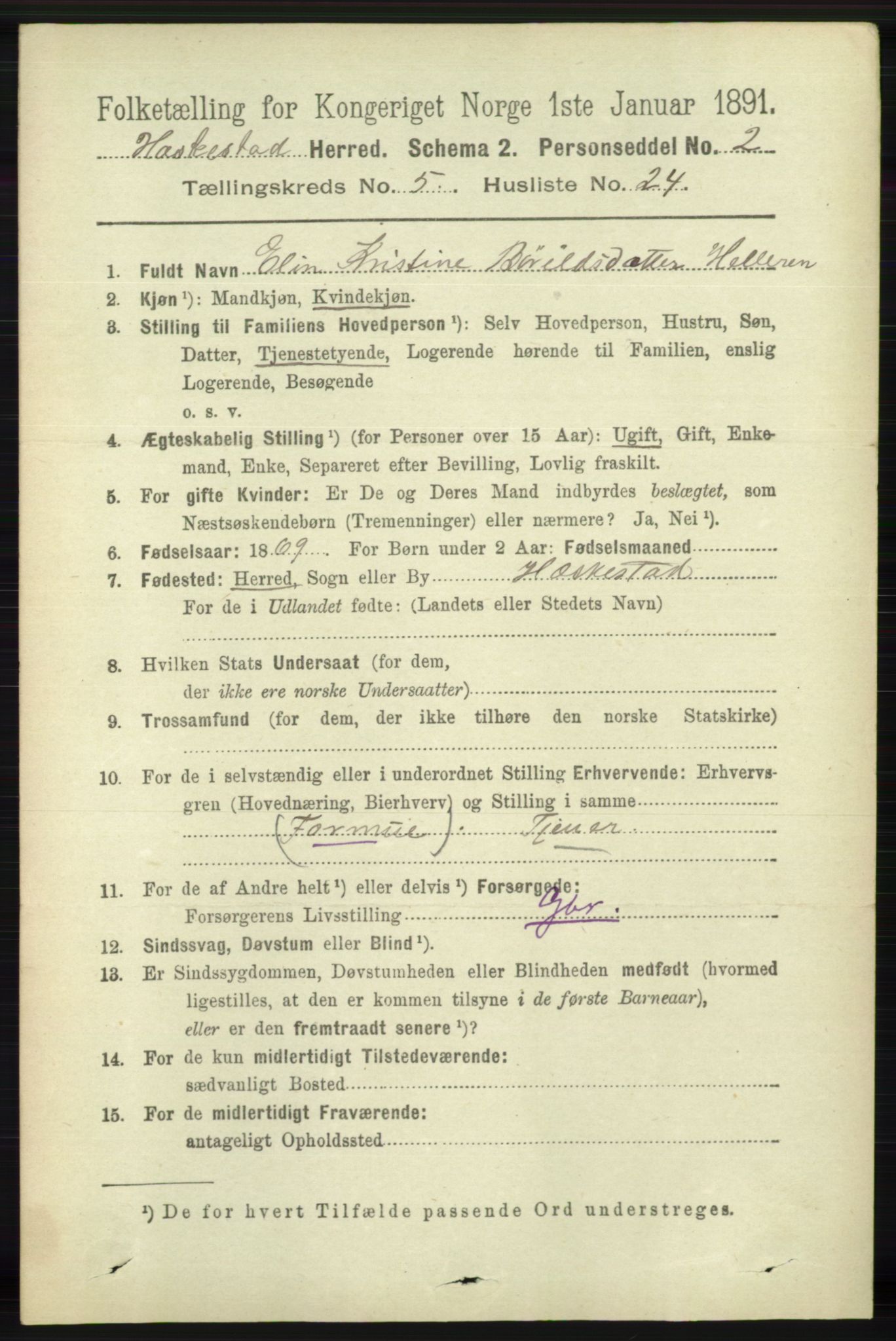 RA, 1891 census for 1113 Heskestad, 1891, p. 990