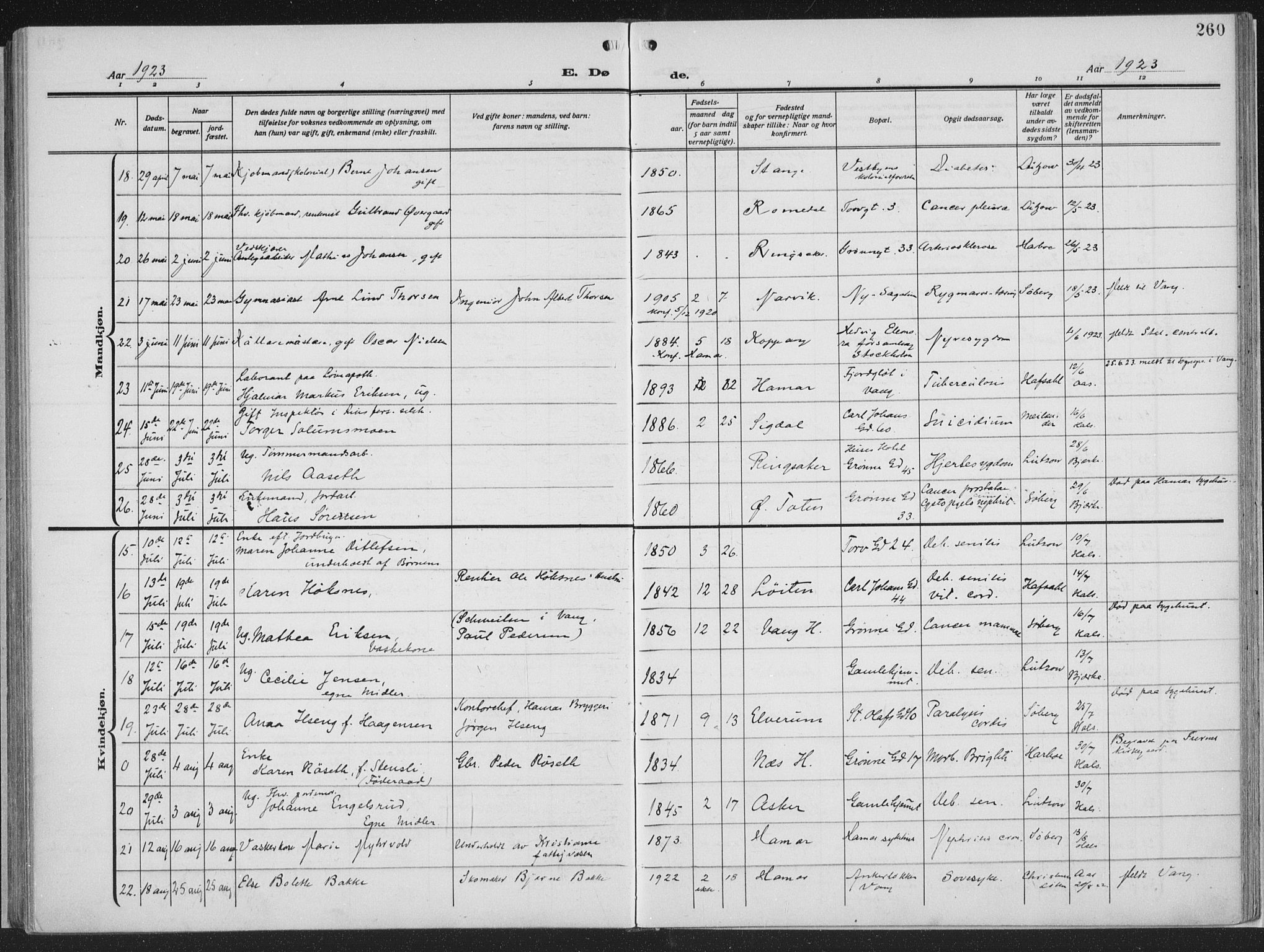 Hamar prestekontor, SAH/DOMPH-002/H/Ha/Haa/L0002: Parish register (official) no. 2, 1915-1936, p. 260