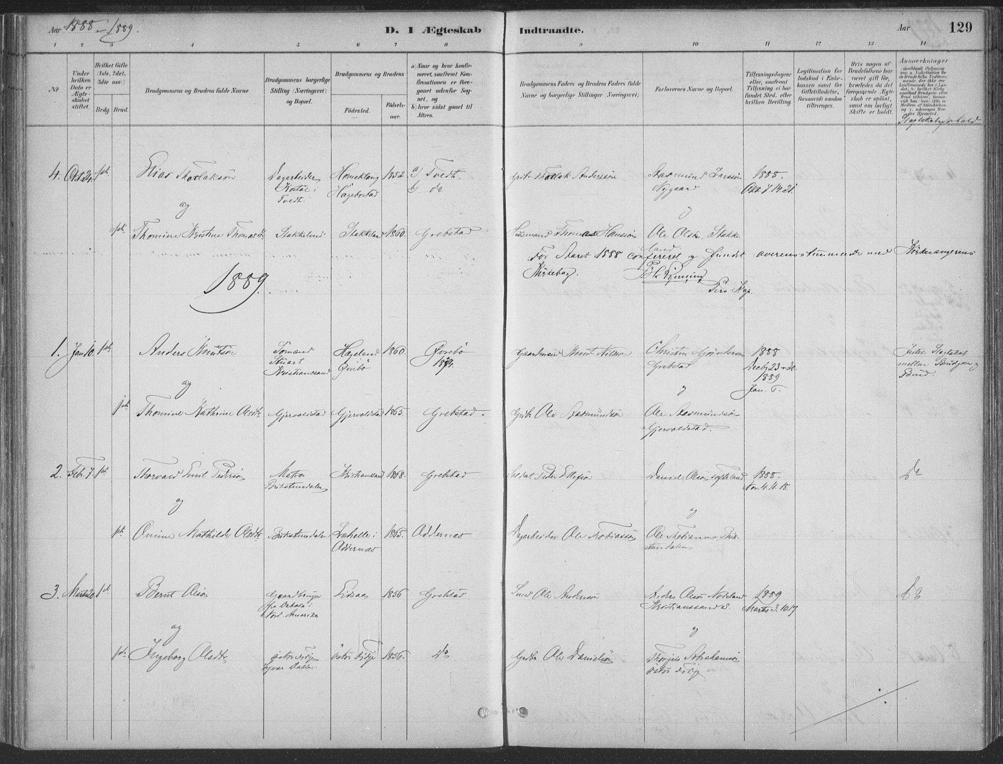 Søgne sokneprestkontor, SAK/1111-0037/F/Fa/Faa/L0003: Parish register (official) no. A 3, 1883-1910, p. 129