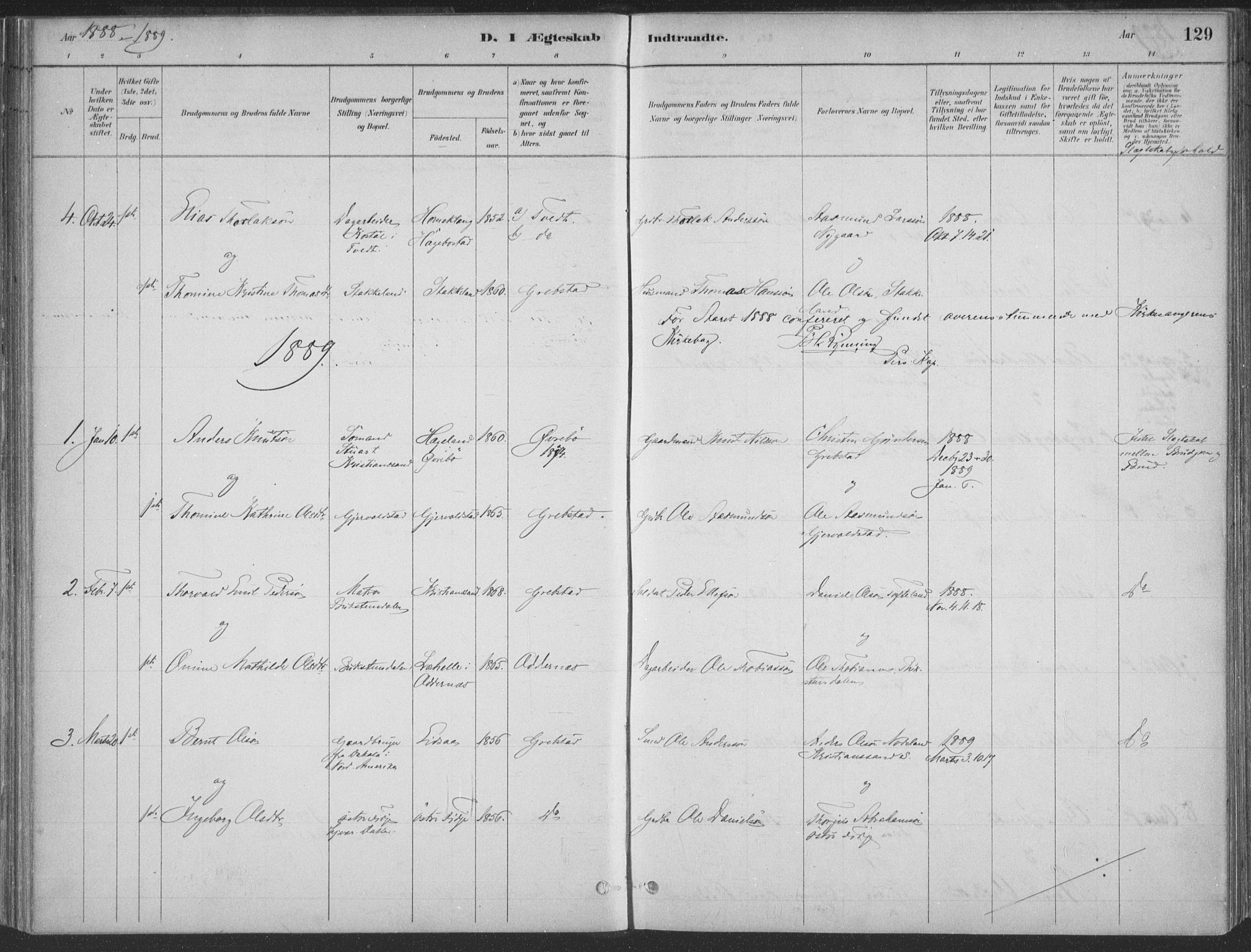 Søgne sokneprestkontor, AV/SAK-1111-0037/F/Fa/Faa/L0003: Parish register (official) no. A 3, 1883-1910, p. 129