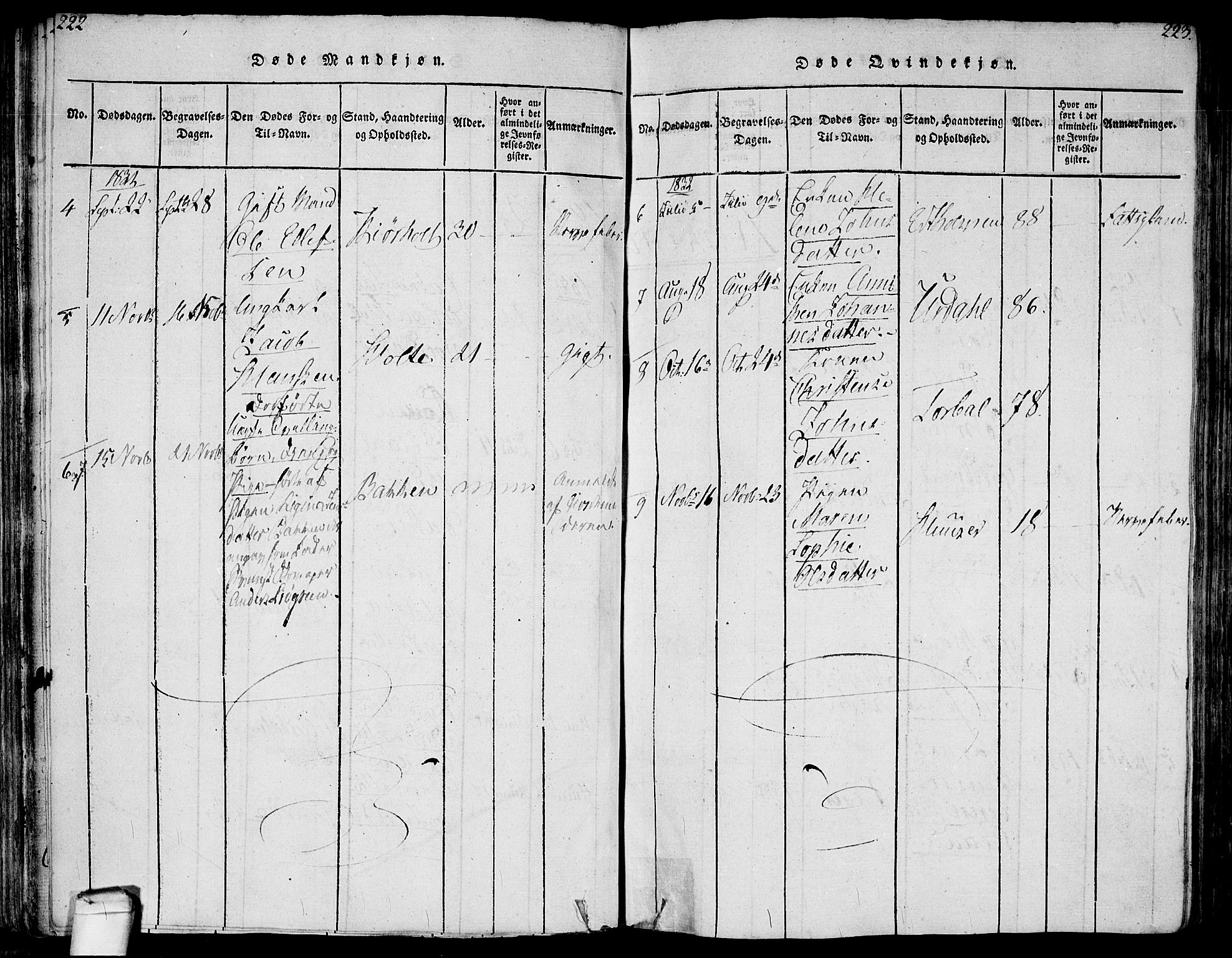 Hvaler prestekontor Kirkebøker, SAO/A-2001/F/Fa/L0005: Parish register (official) no. I 5, 1816-1845, p. 222-223