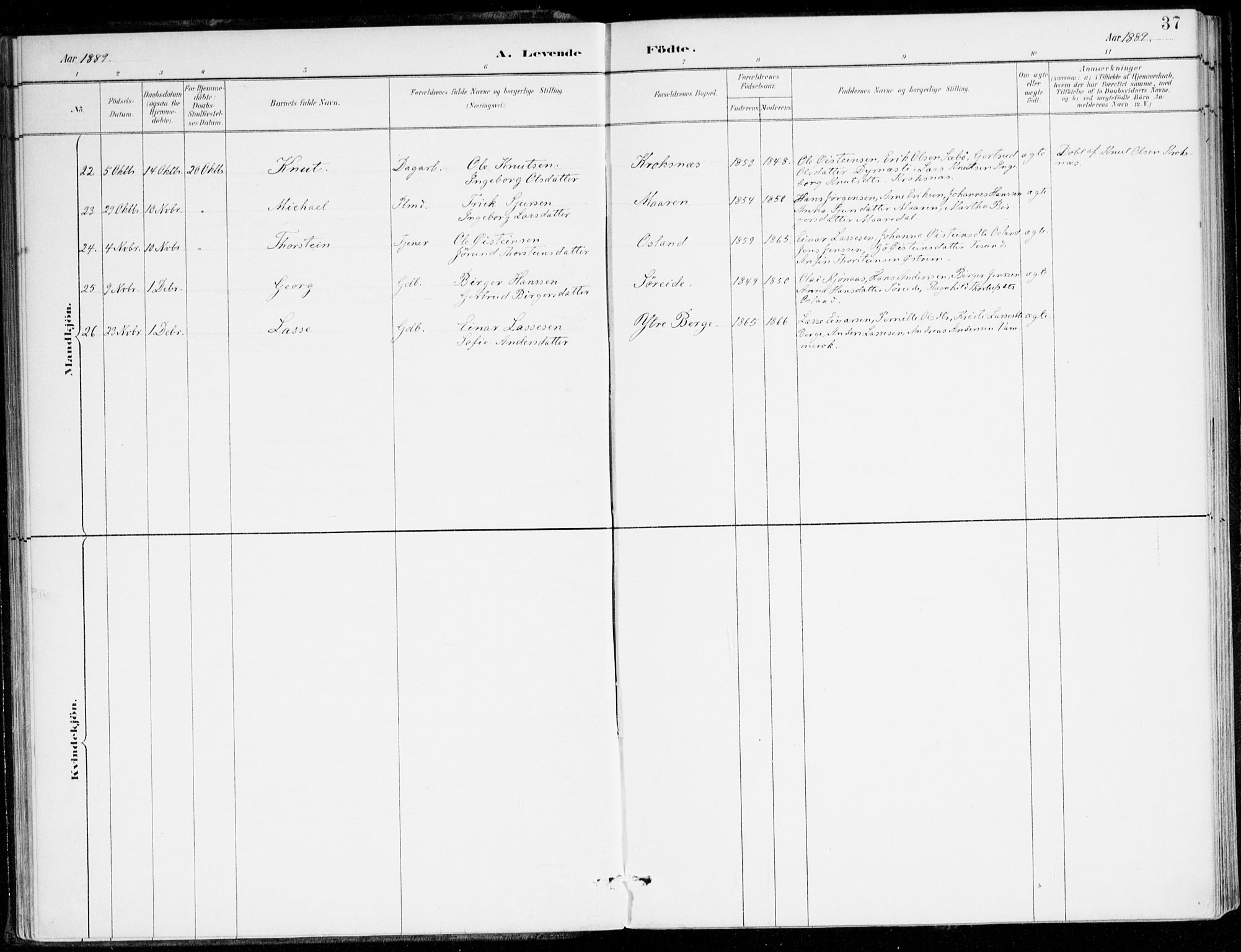 Lavik sokneprestembete, AV/SAB-A-80901: Parish register (official) no. C 1, 1882-1904, p. 37