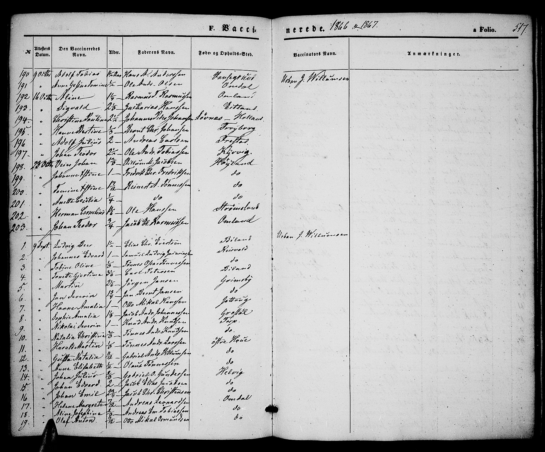 Lista sokneprestkontor, AV/SAK-1111-0027/F/Fb/L0003: Parish register (copy) no. B 3, 1862-1877, p. 517