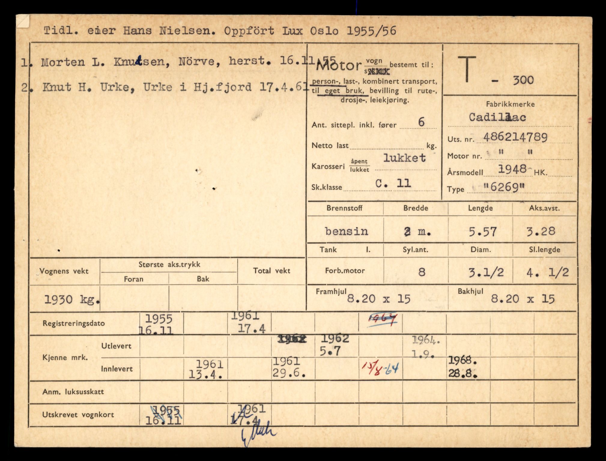 Møre og Romsdal vegkontor - Ålesund trafikkstasjon, SAT/A-4099/F/Fe/L0003: Registreringskort for kjøretøy T 232 - T 340, 1927-1998, p. 1909