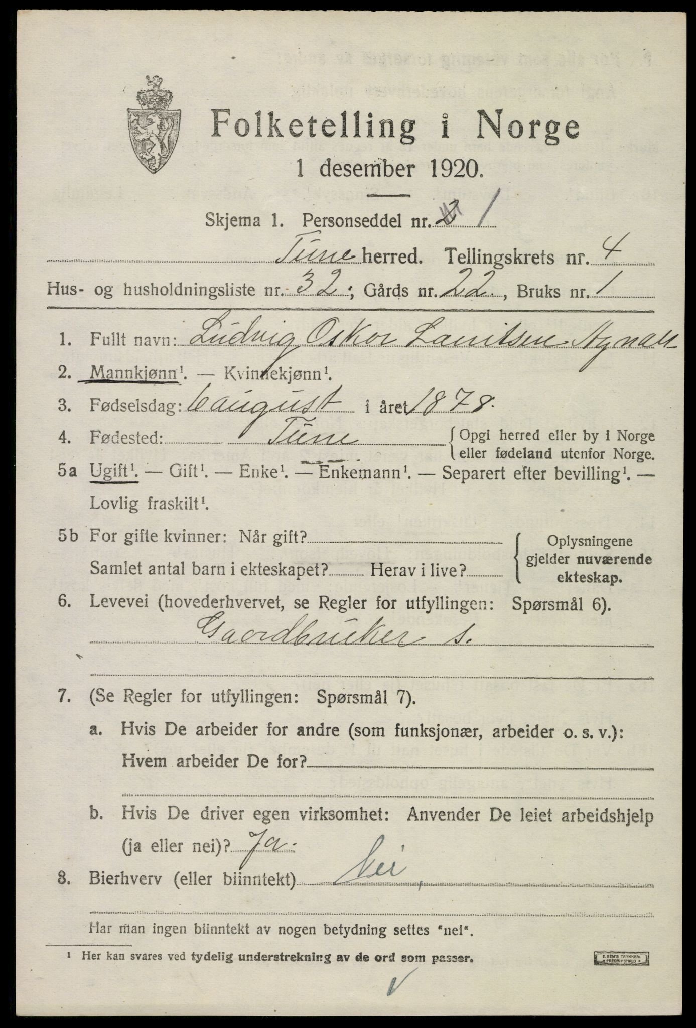 SAO, 1920 census for Tune, 1920, p. 5432