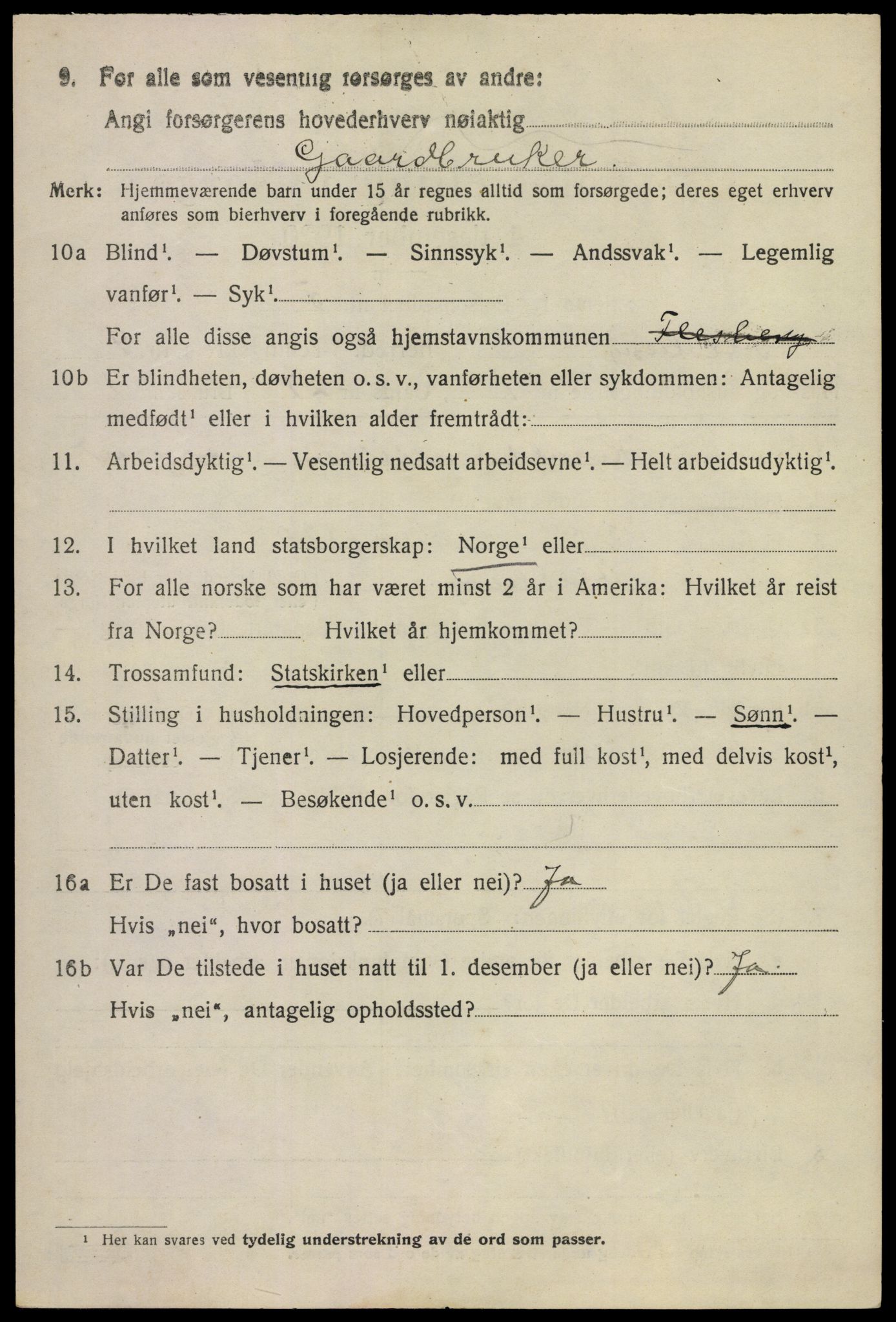 SAKO, 1920 census for Flesberg, 1920, p. 2164