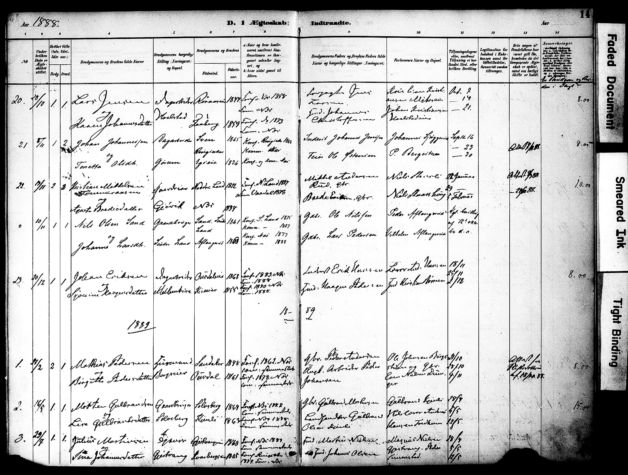 Nes prestekontor, Hedmark, AV/SAH-PREST-020/K/Ka/L0008: Parish register (official) no. 8, 1883-1905, p. 14