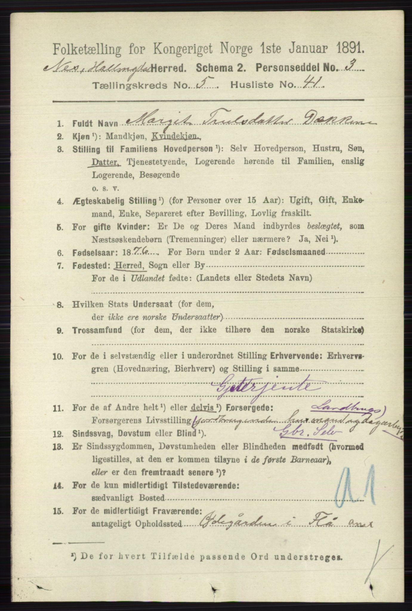 RA, 1891 census for 0616 Nes, 1891, p. 2856