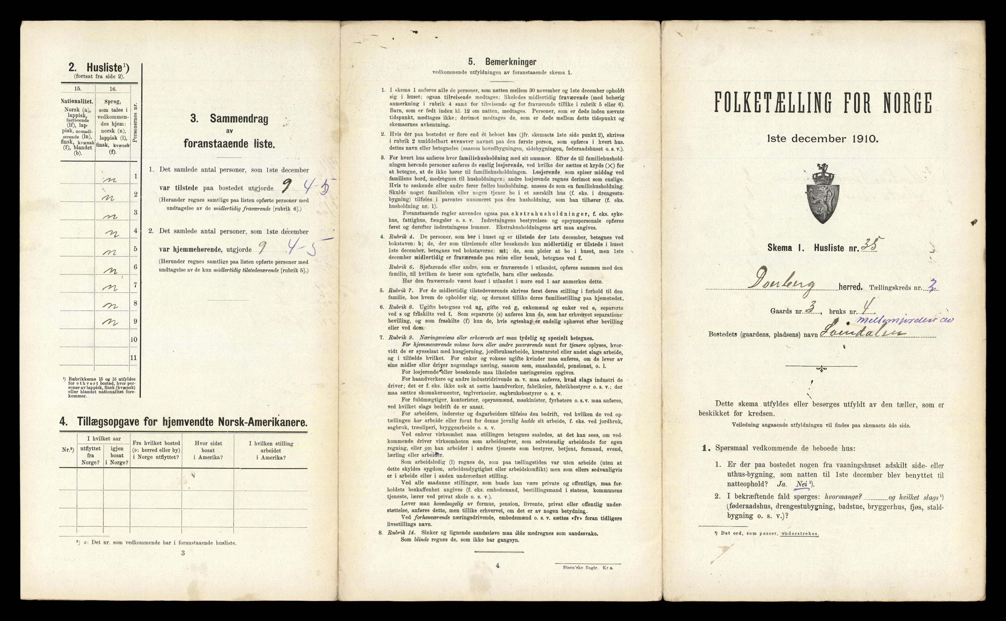 RA, 1910 census for Dverberg, 1910, p. 210