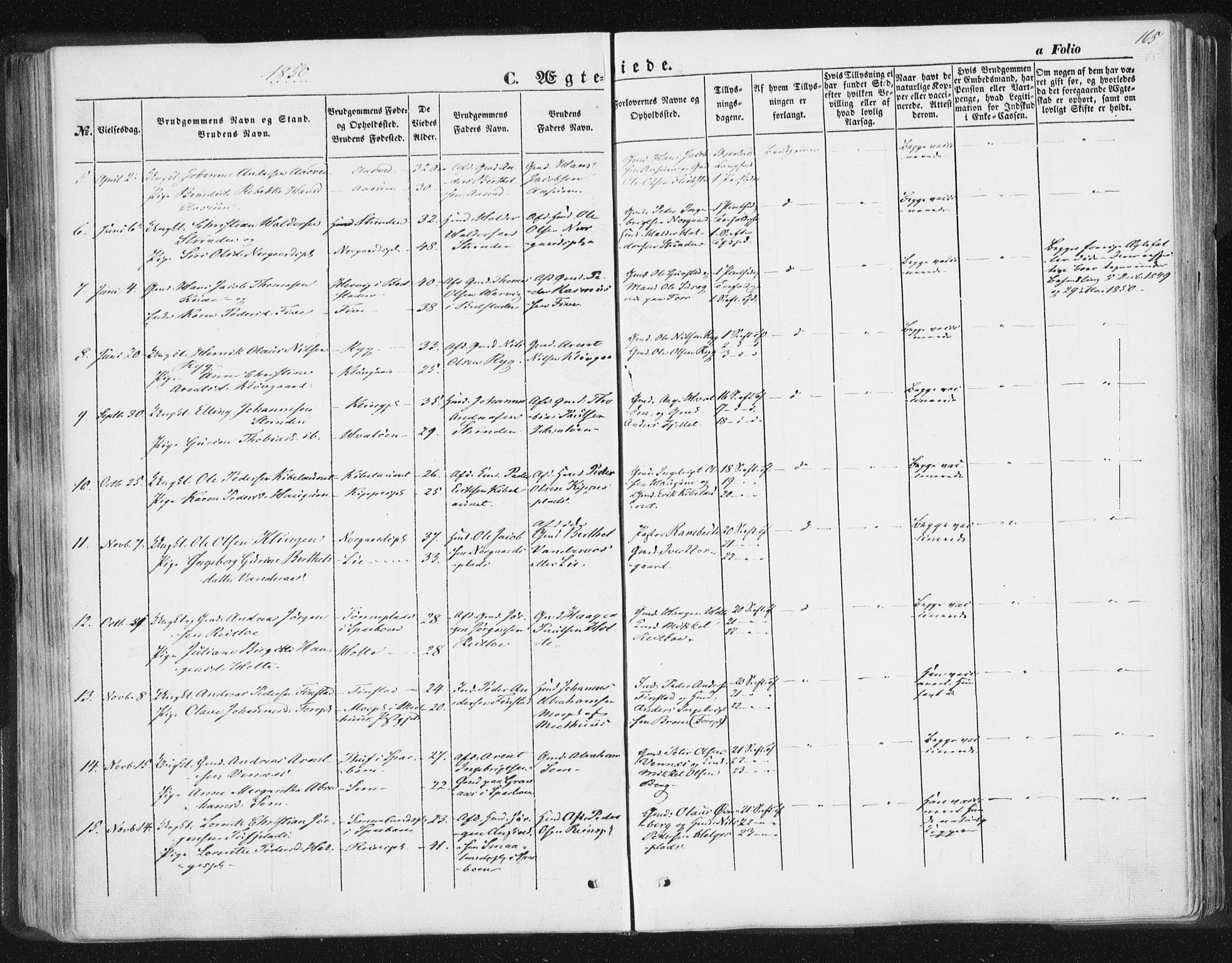 Ministerialprotokoller, klokkerbøker og fødselsregistre - Nord-Trøndelag, SAT/A-1458/746/L0446: Parish register (official) no. 746A05, 1846-1859, p. 165