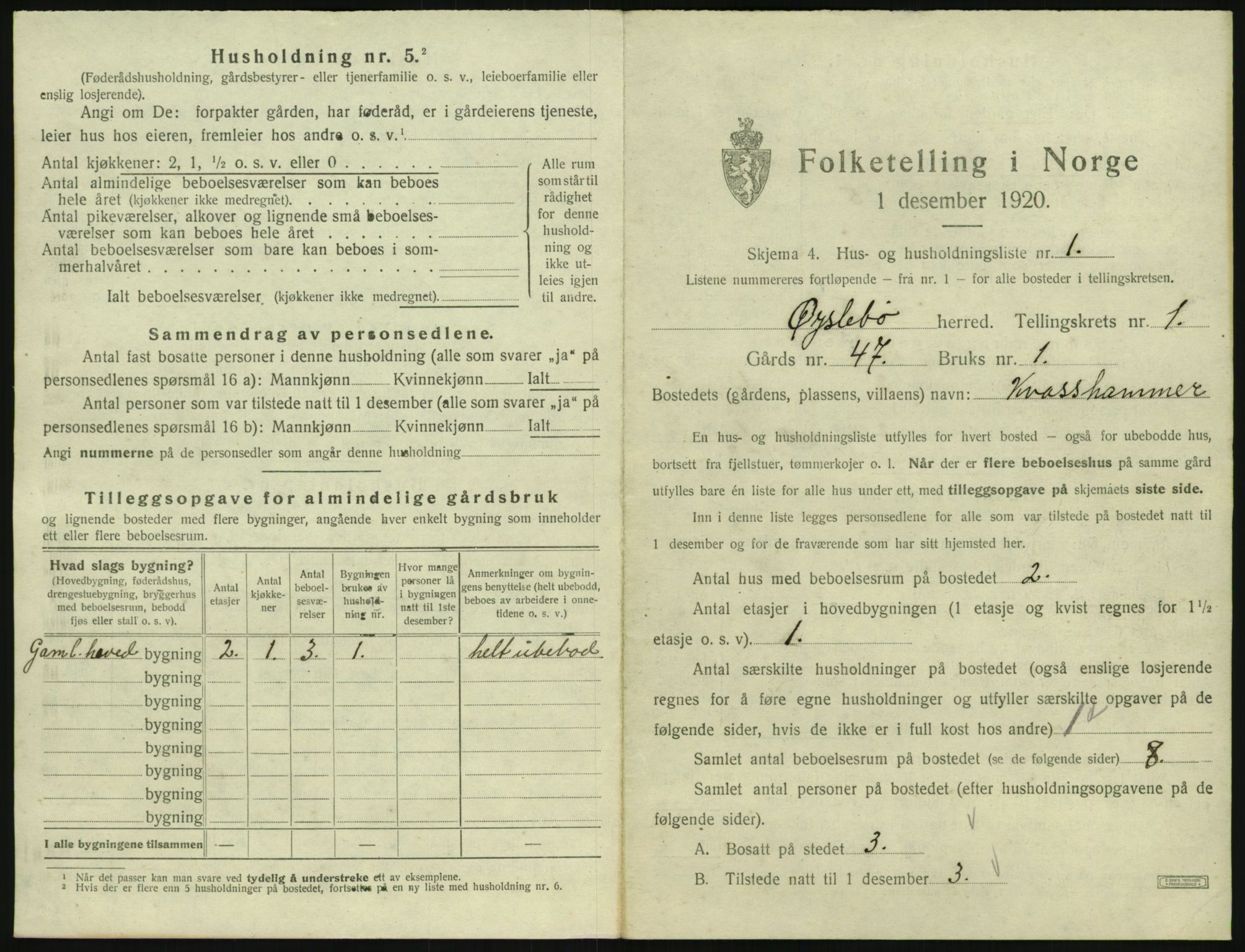 SAK, 1920 census for Øyslebø, 1920, p. 36