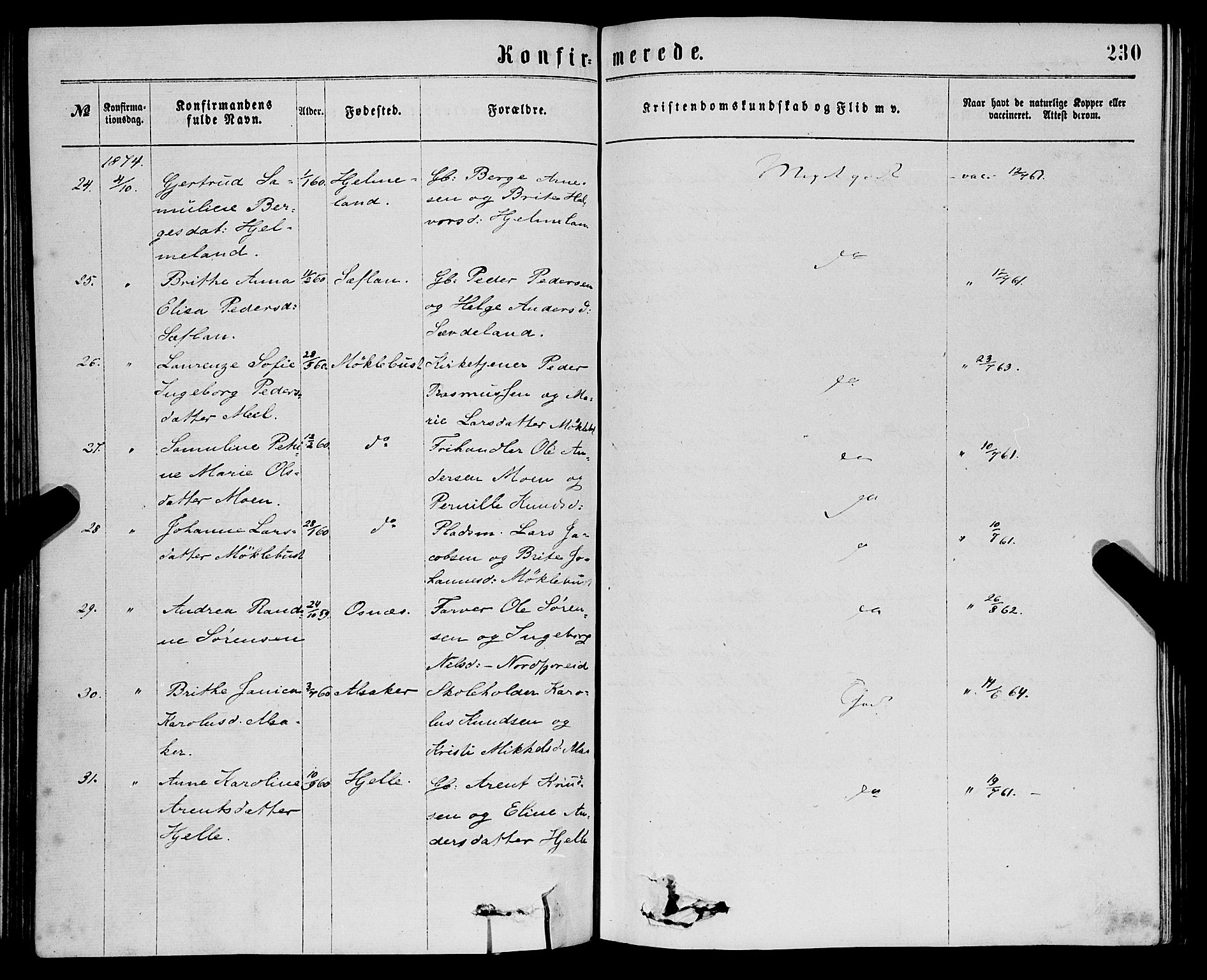 Eid sokneprestembete, AV/SAB-A-82301/H/Haa/Haaa/L0010: Parish register (official) no. A 10, 1867-1878, p. 230