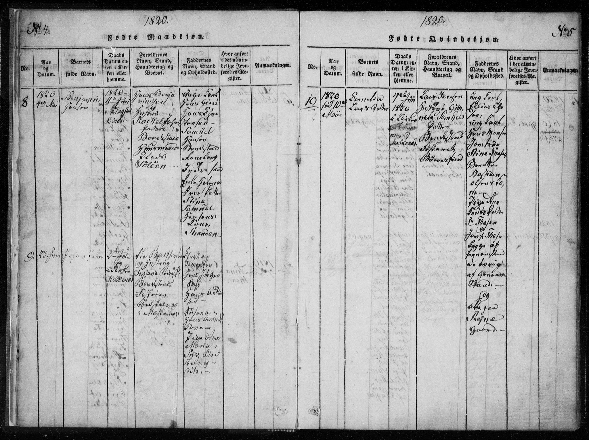 Ministerialprotokoller, klokkerbøker og fødselsregistre - Nordland, AV/SAT-A-1459/885/L1201: Parish register (official) no. 885A02, 1820-1837, p. 4-5