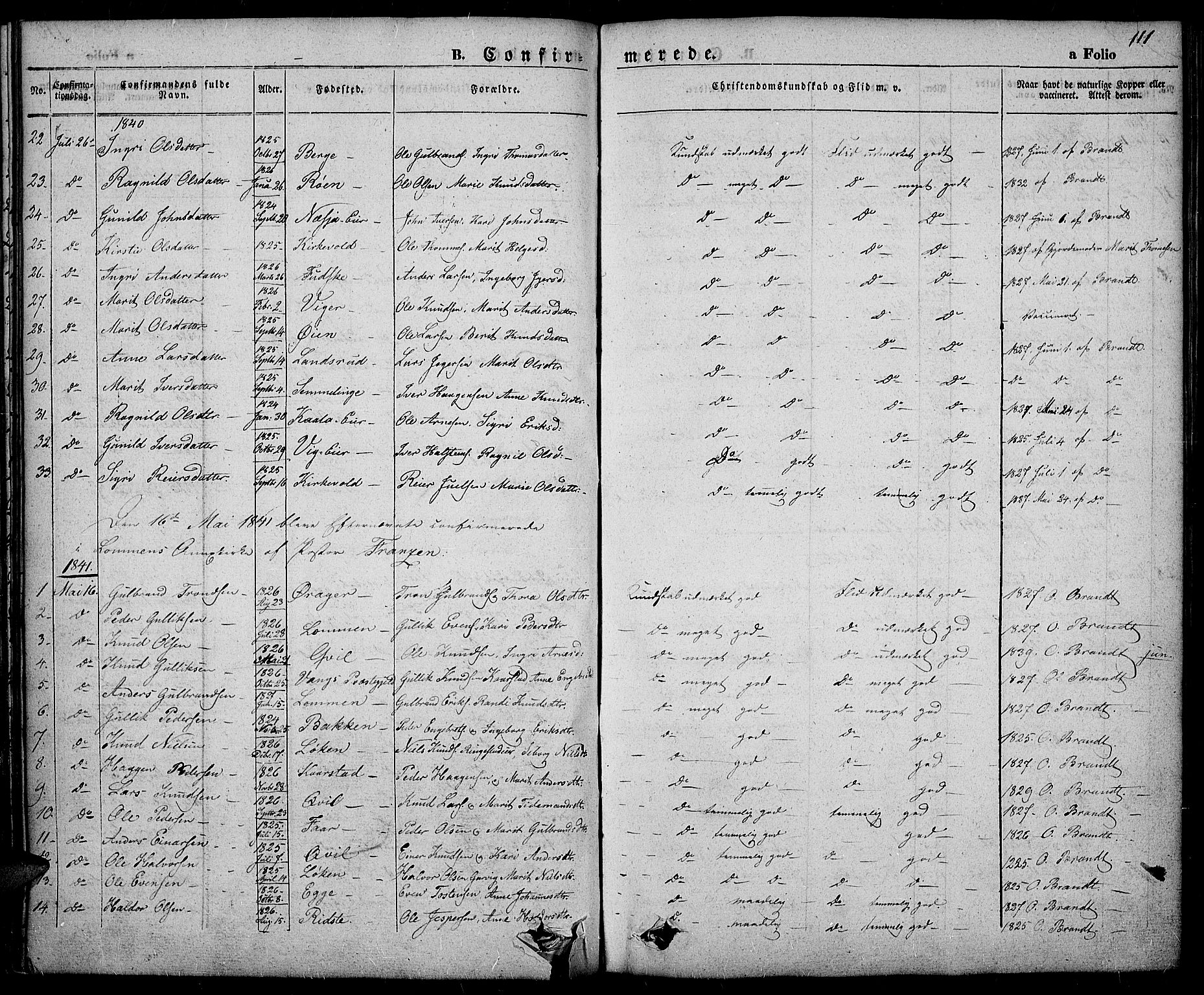 Slidre prestekontor, SAH/PREST-134/H/Ha/Haa/L0003: Parish register (official) no. 3, 1831-1843, p. 111