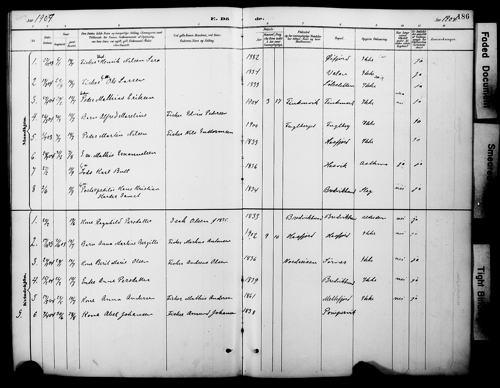 Loppa sokneprestkontor, AV/SATØ-S-1339/H/Ha/L0008kirke: Parish register (official) no. 8, 1889-1907, p. 186