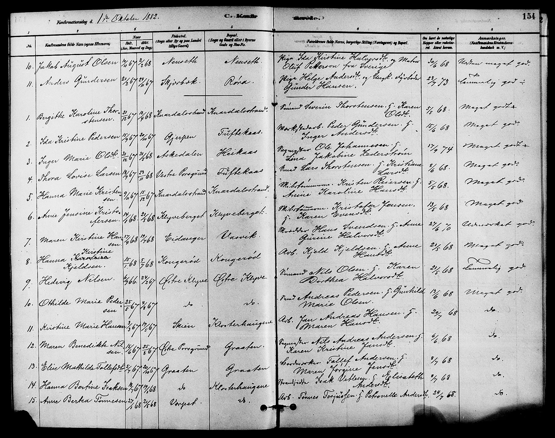 Solum kirkebøker, SAKO/A-306/F/Fa/L0009: Parish register (official) no. I 9, 1877-1887, p. 154
