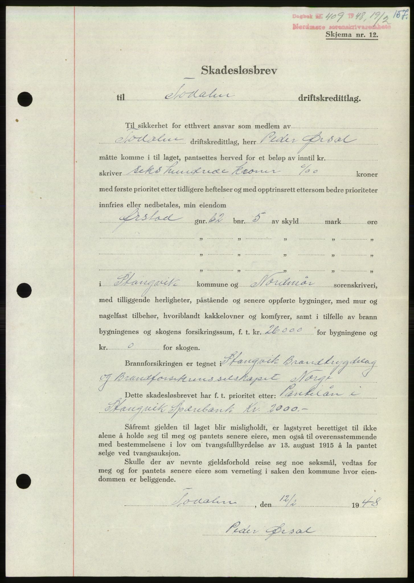 Nordmøre sorenskriveri, AV/SAT-A-4132/1/2/2Ca: Mortgage book no. B98, 1948-1948, Diary no: : 409/1948