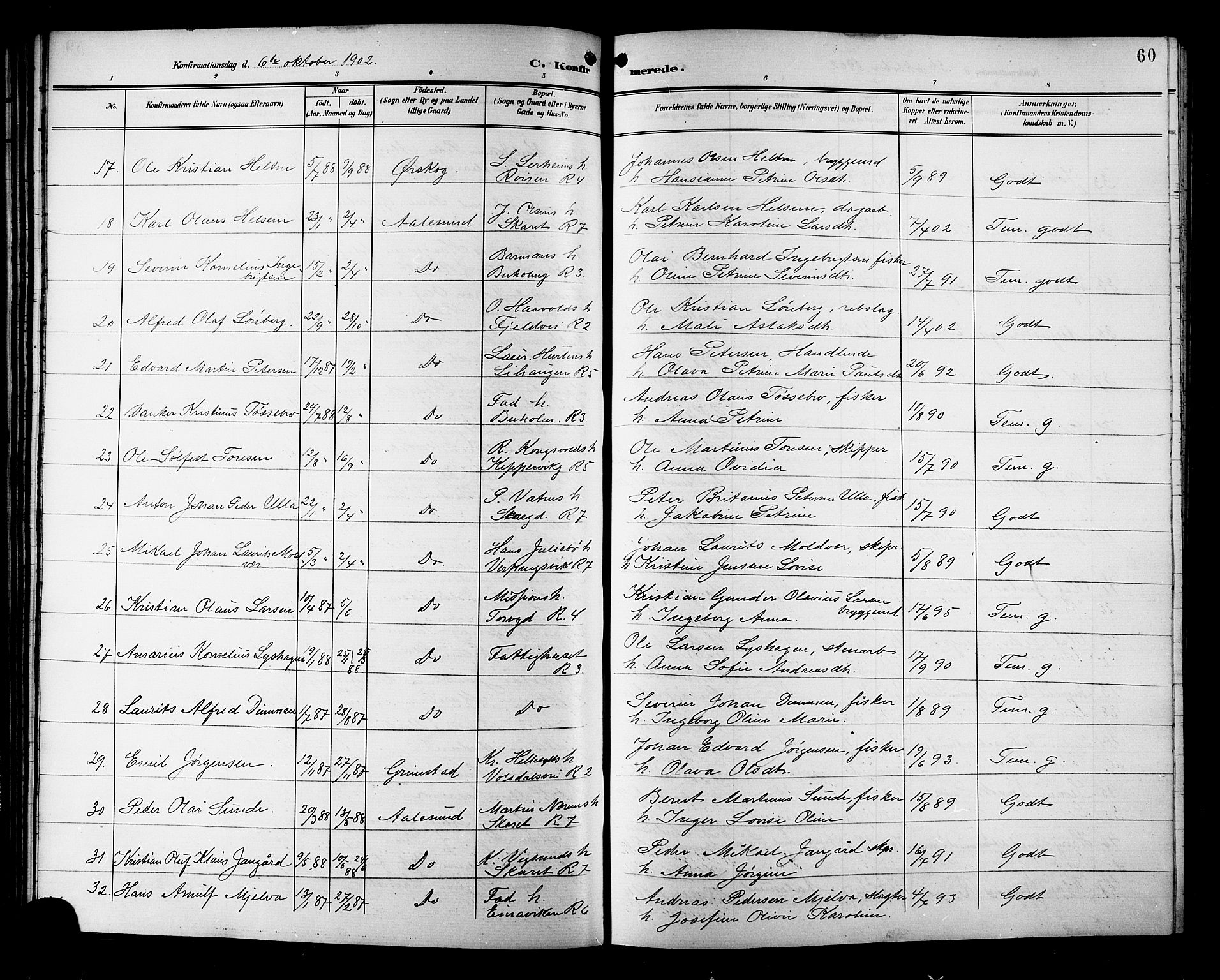 Ministerialprotokoller, klokkerbøker og fødselsregistre - Møre og Romsdal, AV/SAT-A-1454/529/L0469: Parish register (copy) no. 529C06, 1898-1906, p. 60