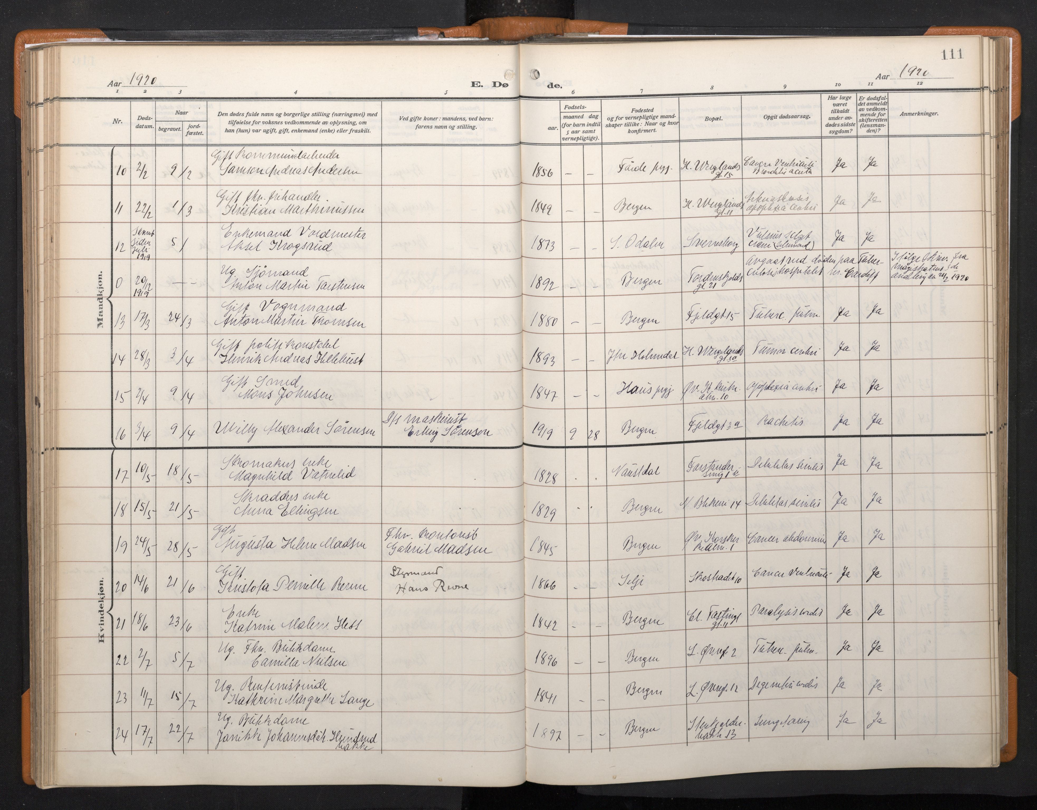 Korskirken sokneprestembete, AV/SAB-A-76101/H/Haa/L0048: Parish register (official) no. E 6, 1910-1960, p. 110b-111a