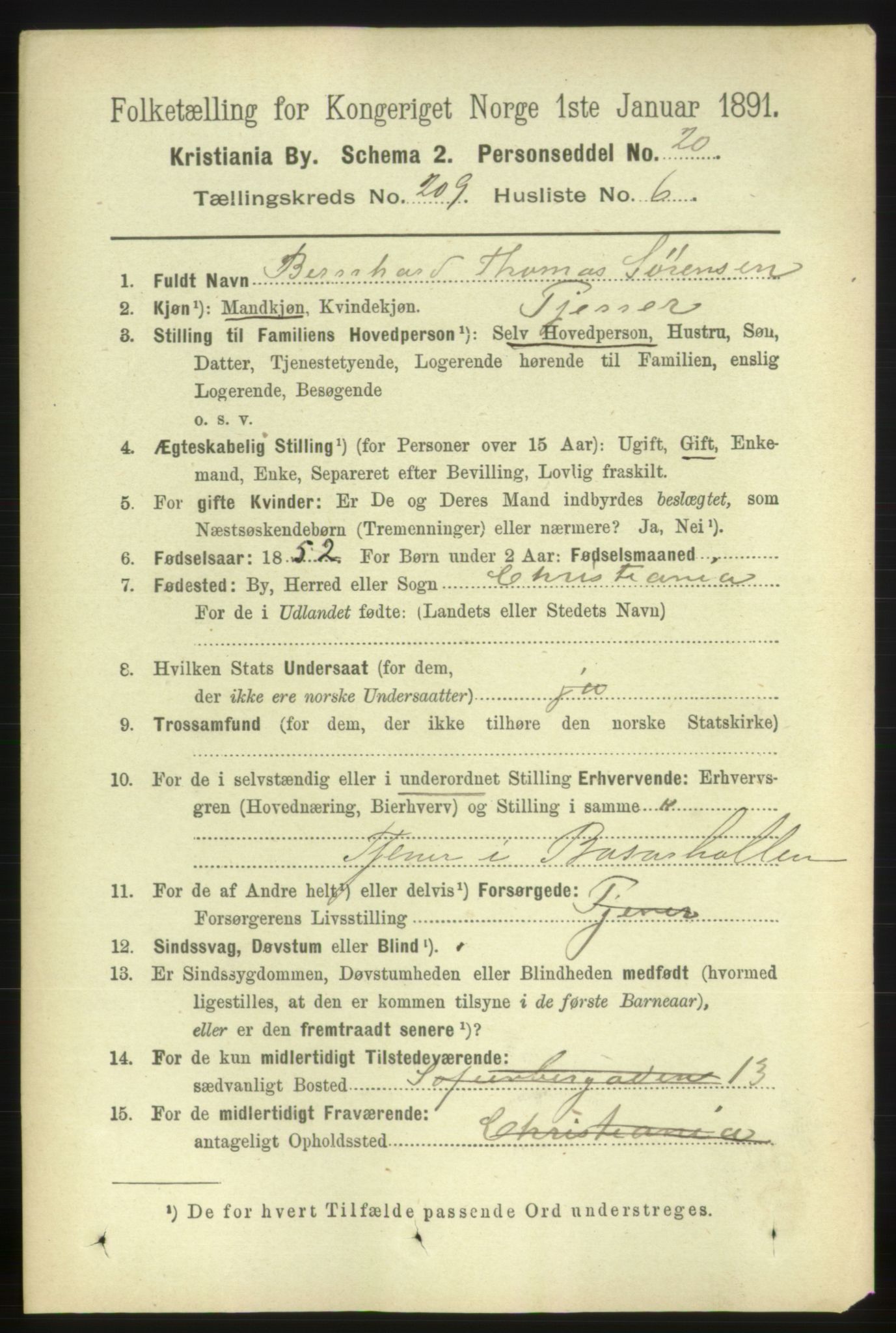 RA, 1891 census for 0301 Kristiania, 1891, p. 125189