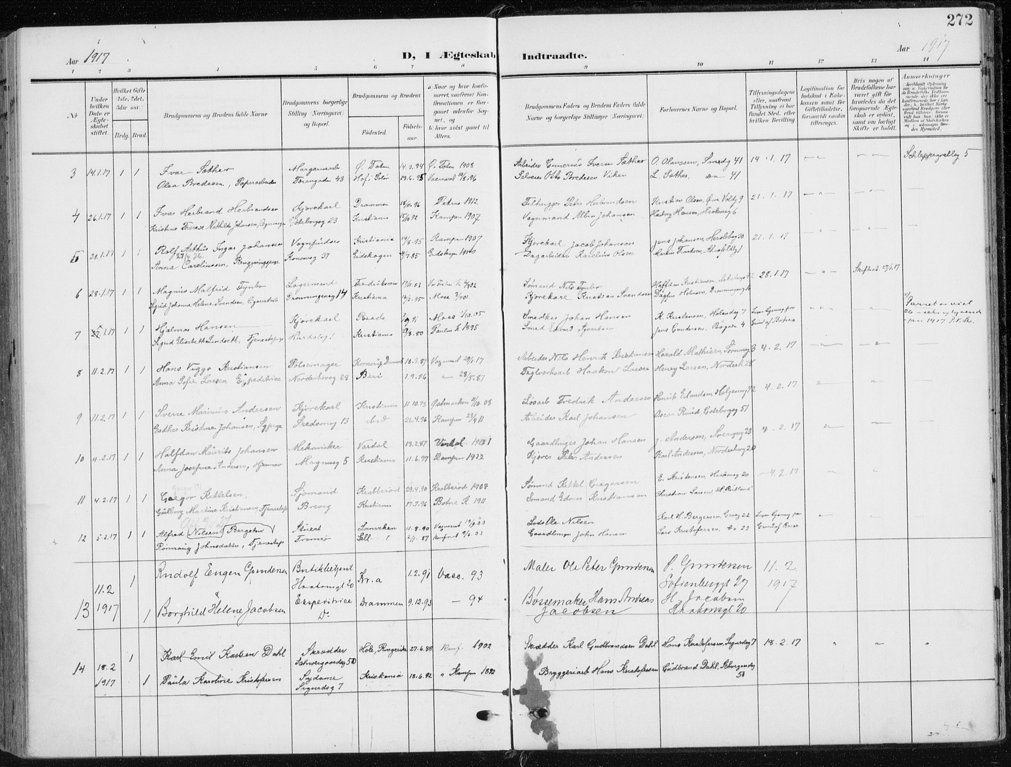 Kampen prestekontor Kirkebøker, SAO/A-10853/F/Fa/L0011: Parish register (official) no. I 11, 1907-1917, p. 272