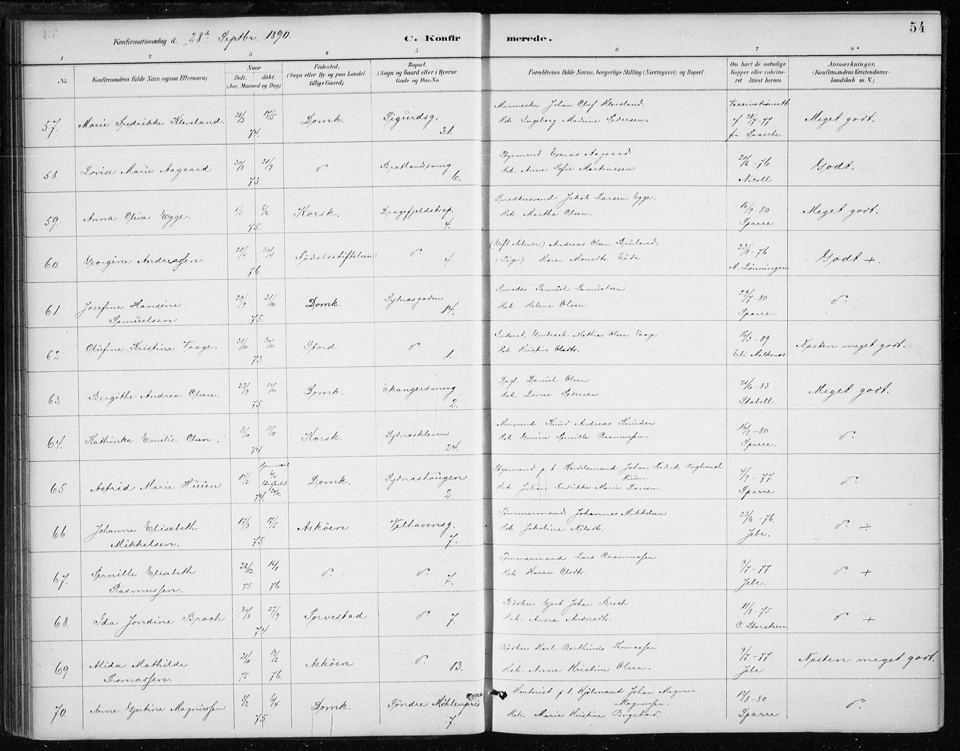 Johanneskirken sokneprestembete, AV/SAB-A-76001/H/Haa/L0008: Parish register (official) no. C 1, 1885-1907, p. 54