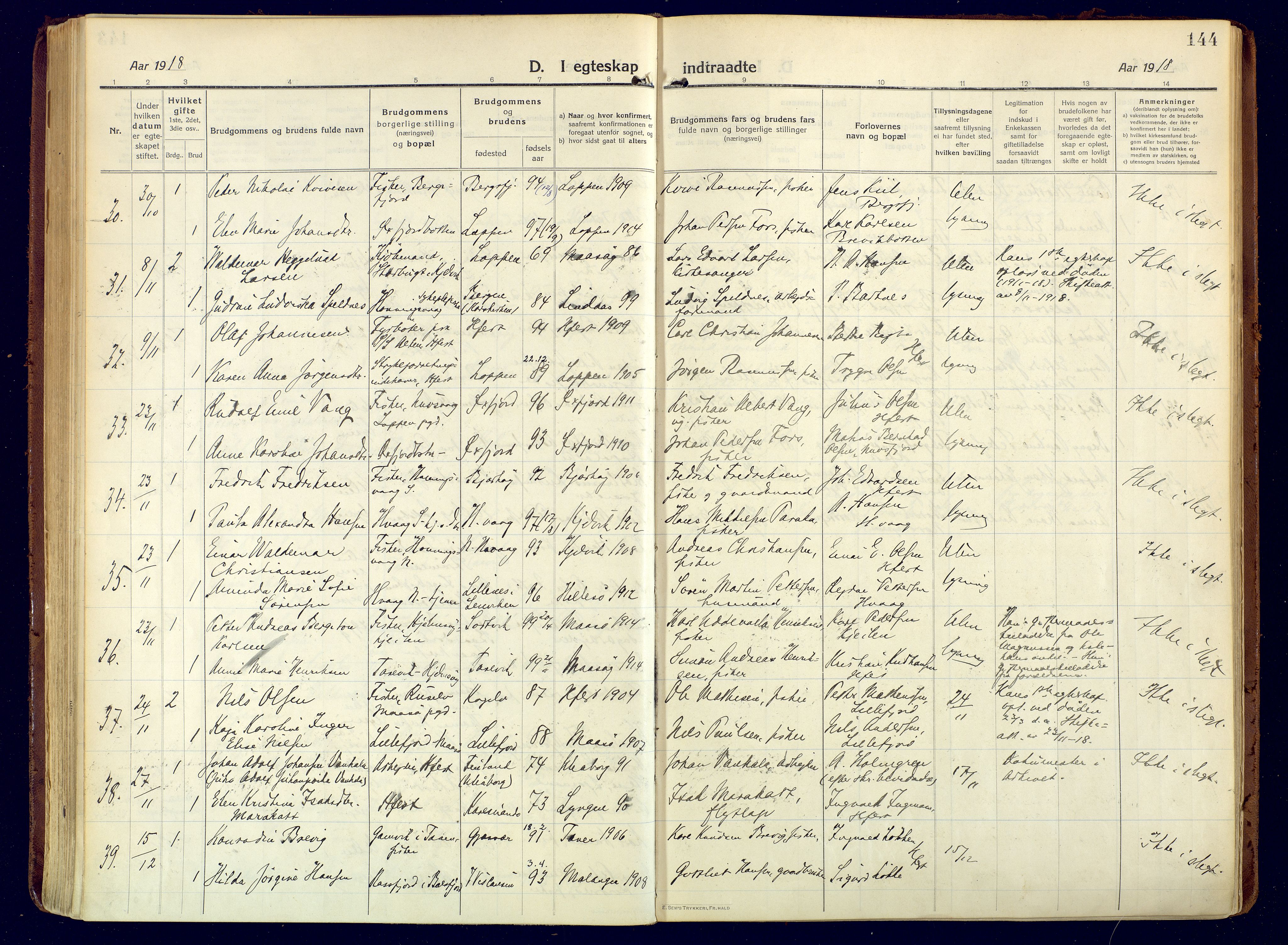 Hammerfest sokneprestkontor, AV/SATØ-S-1347/H/Ha/L0015.kirke: Parish register (official) no. 15, 1916-1923, p. 144