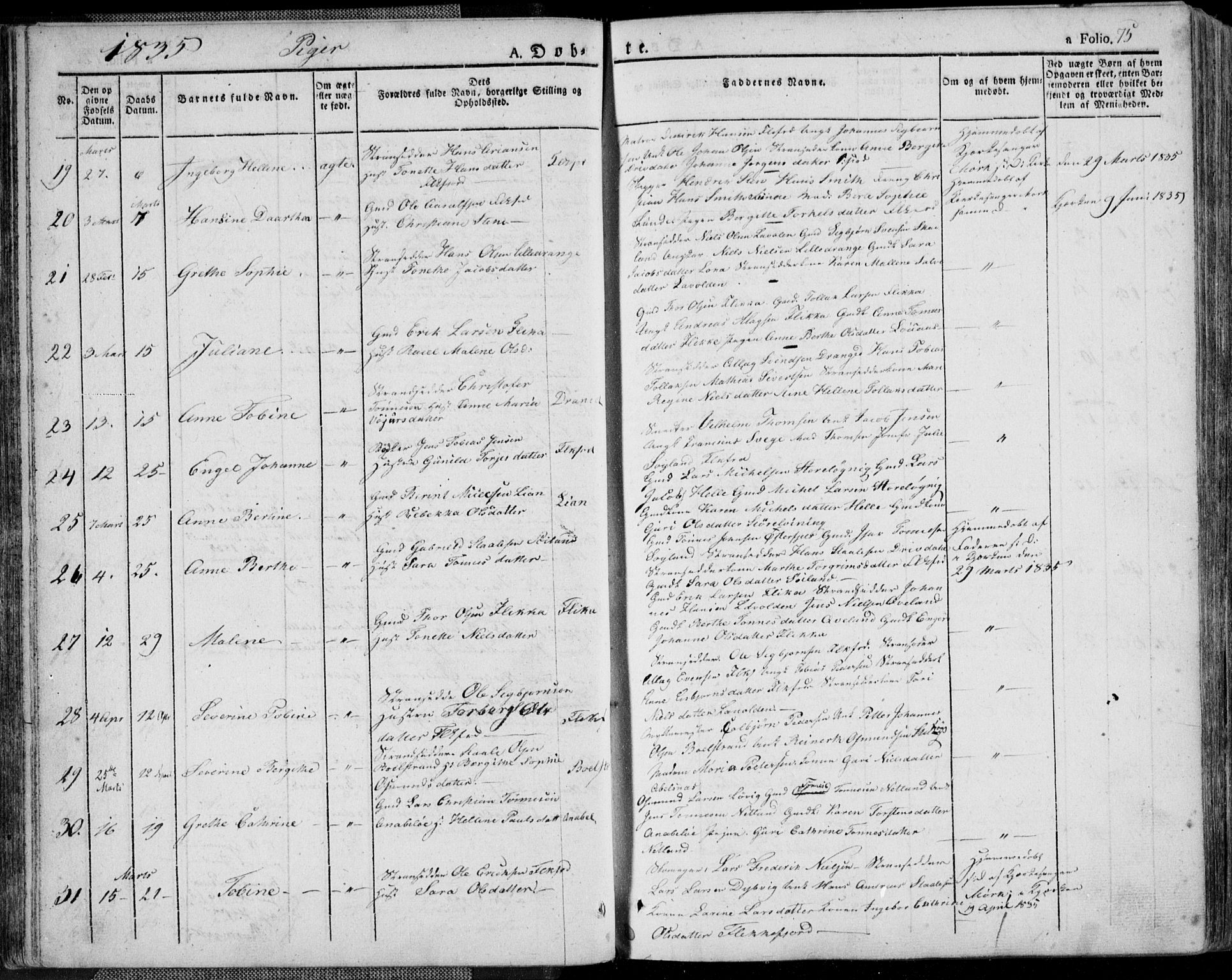 Flekkefjord sokneprestkontor, AV/SAK-1111-0012/F/Fa/Fac/L0003: Parish register (official) no. A 3, 1826-1841, p. 75