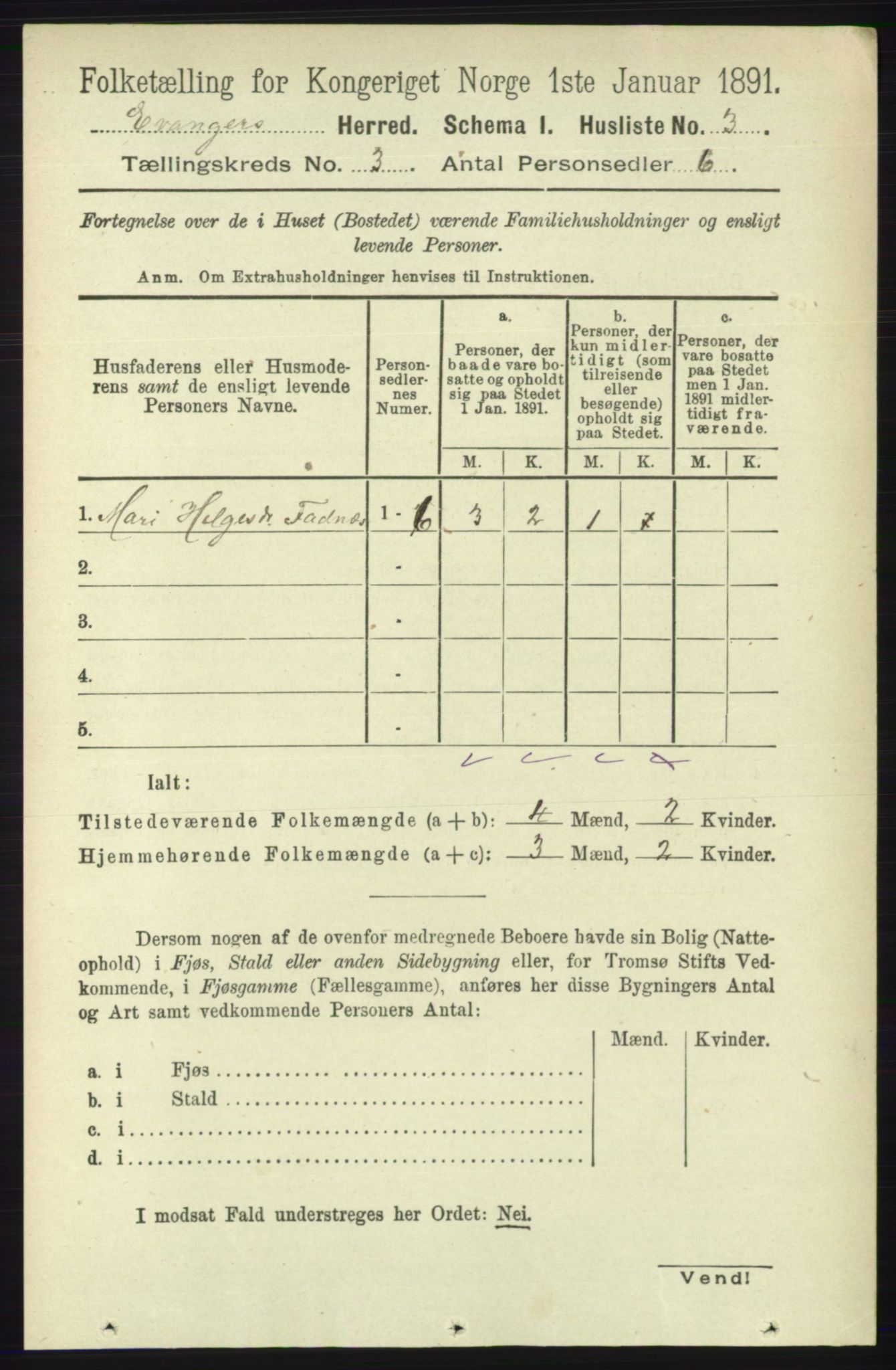 RA, 1891 census for 1237 Evanger, 1891, p. 811