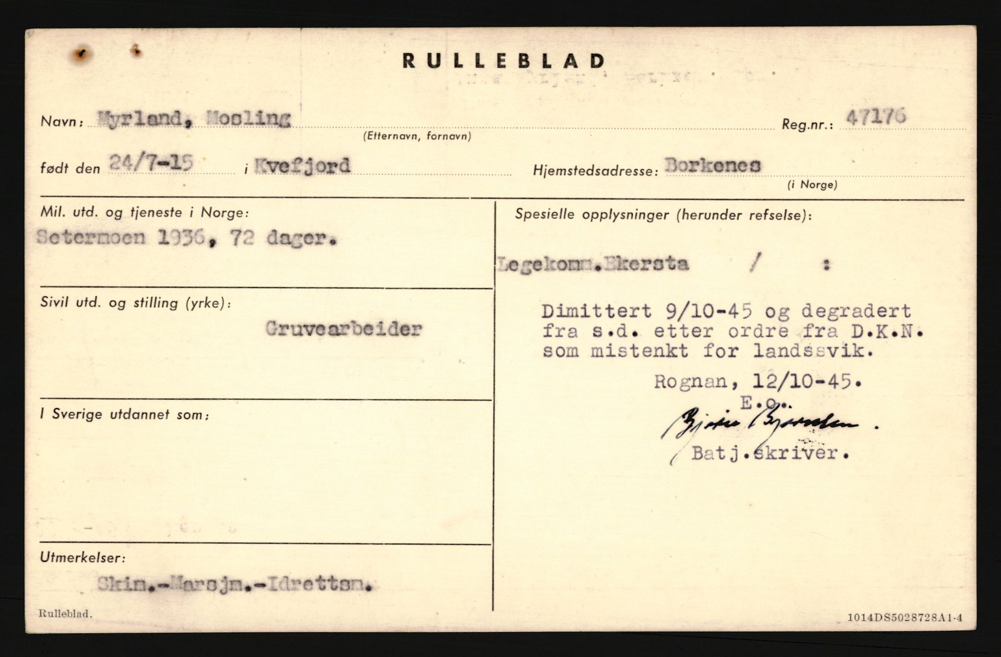 Forsvaret, Troms infanteriregiment nr. 16, AV/RA-RAFA-3146/P/Pa/L0020: Rulleblad for regimentets menige mannskaper, årsklasse 1936, 1936, p. 899