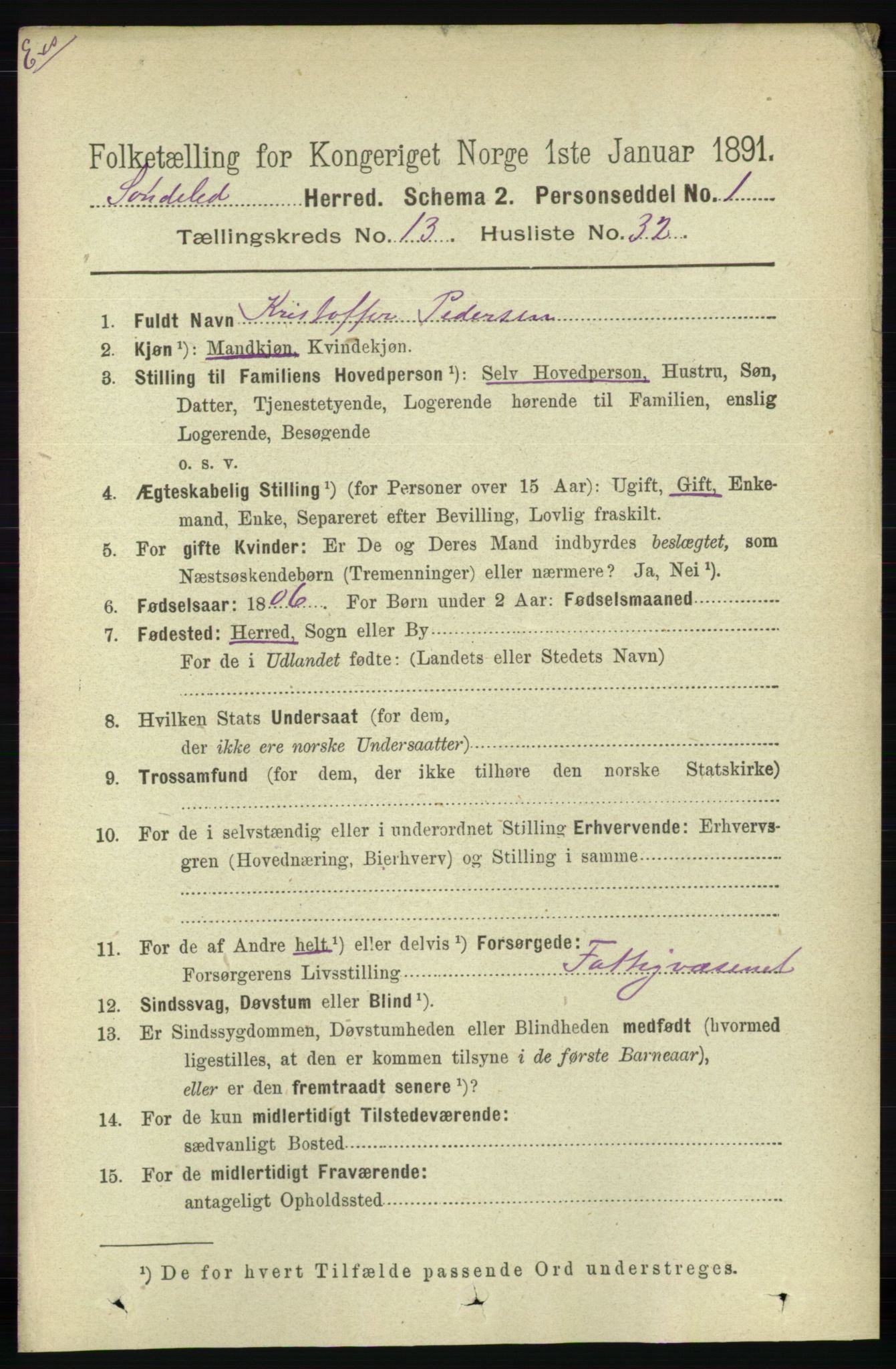 RA, Census 1891 for Nedenes amt: Gjenparter av personsedler for beslektede ektefeller, menn, 1891, p. 163