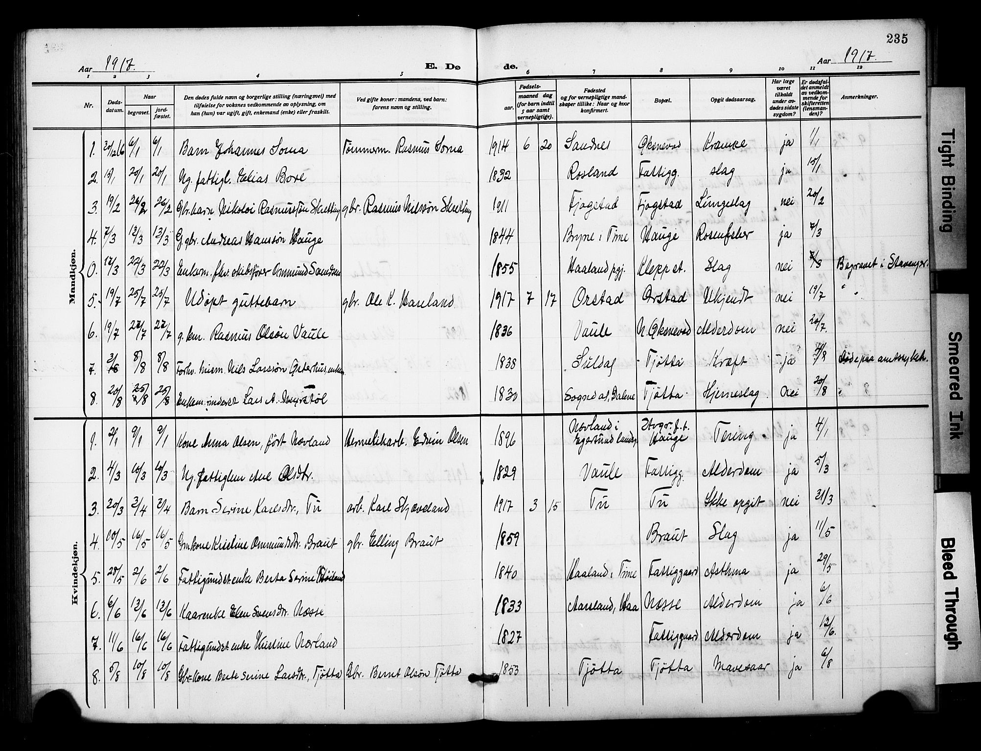 Klepp sokneprestkontor, AV/SAST-A-101803/001/3/30BB/L0007: Parish register (copy) no. B 7, 1908-1934, p. 235