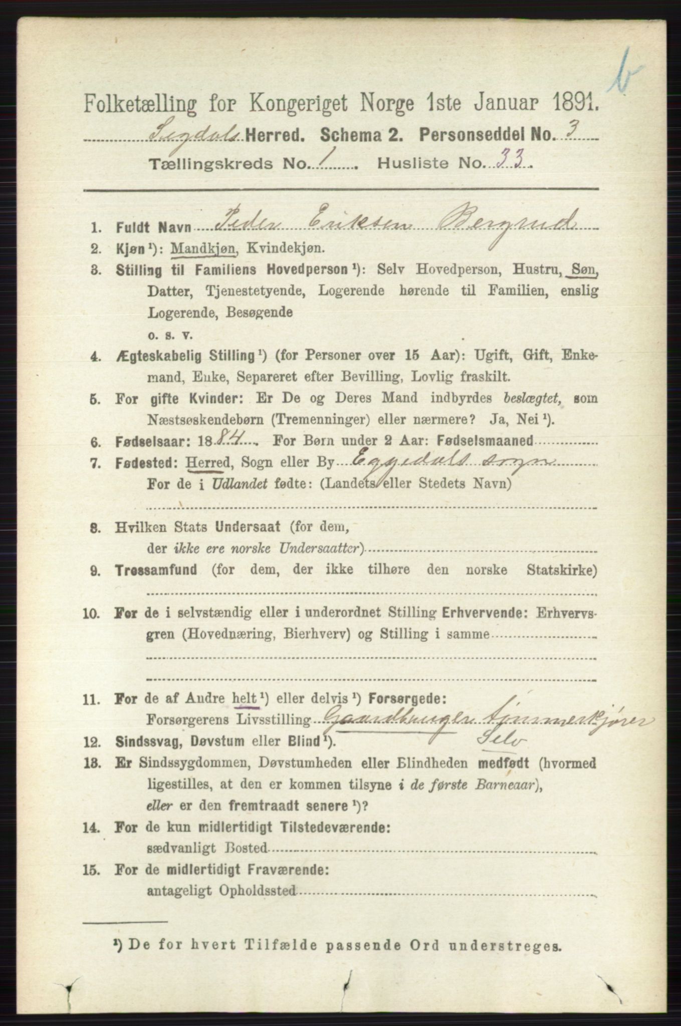 RA, 1891 census for 0621 Sigdal, 1891, p. 3791