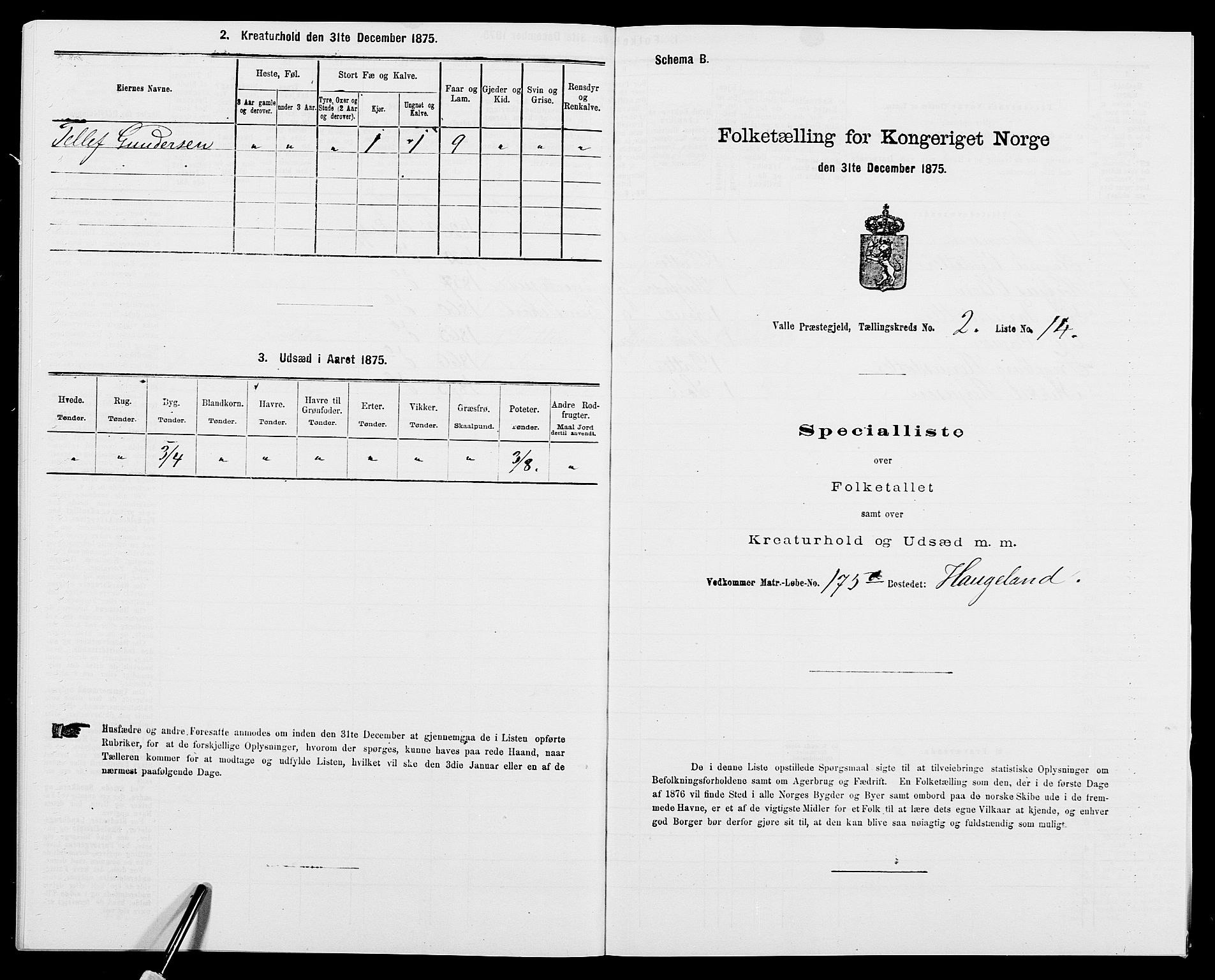 SAK, 1875 census for 0940P Valle, 1875, p. 177