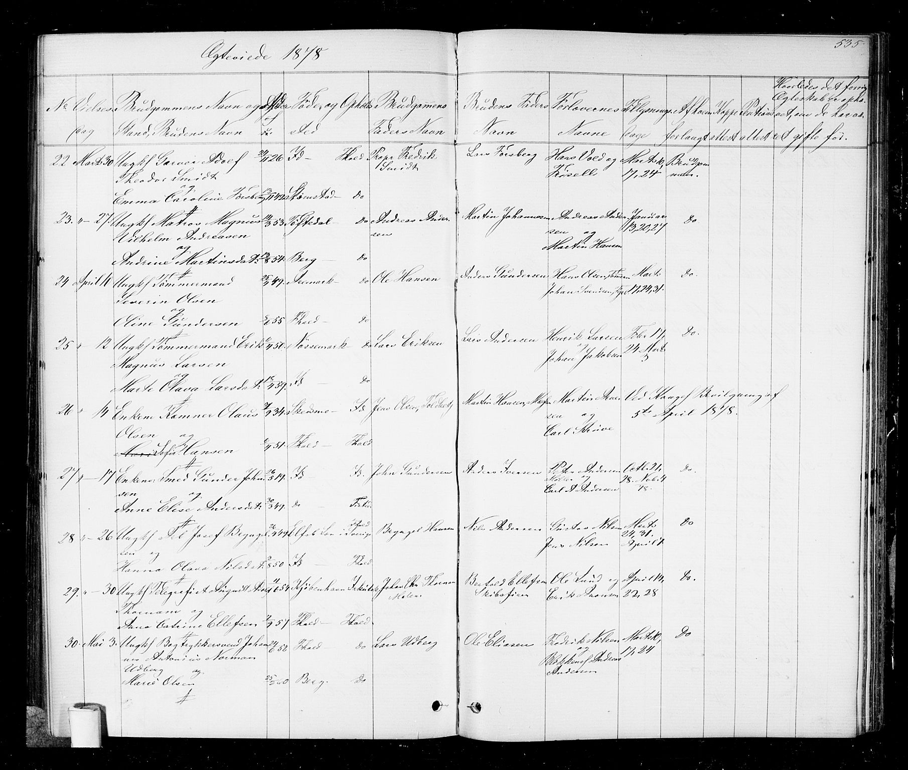 Halden prestekontor Kirkebøker, AV/SAO-A-10909/G/Ga/L0006: Parish register (copy) no. 6, 1869-1884, p. 535