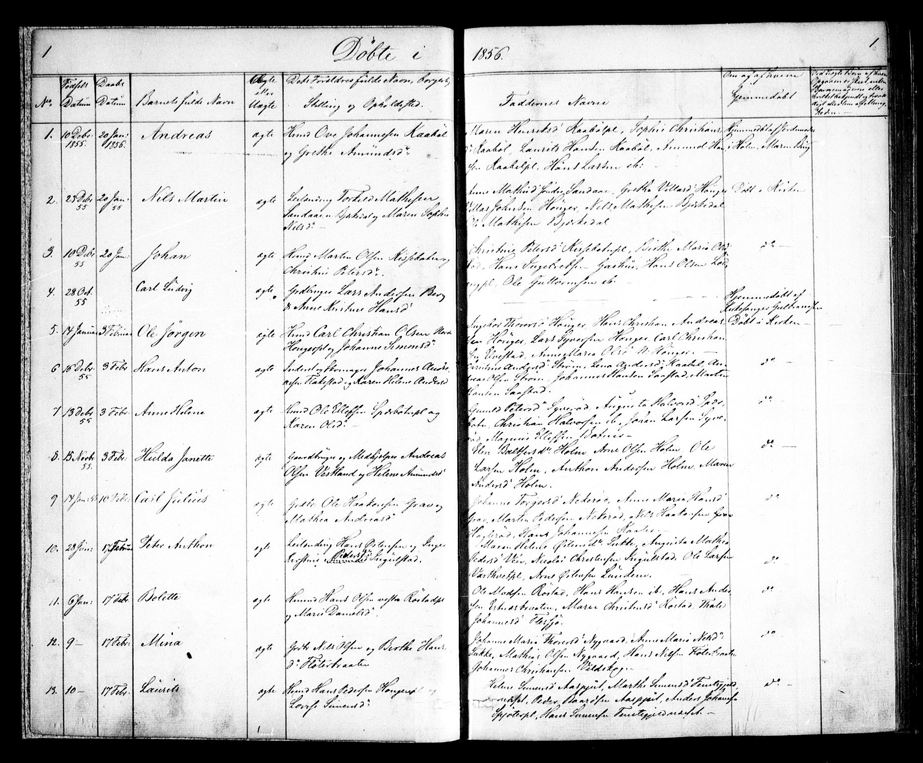 Våler prestekontor Kirkebøker, SAO/A-11083/F/Fa/L0007: Parish register (official) no. I 7, 1856-1861, p. 1