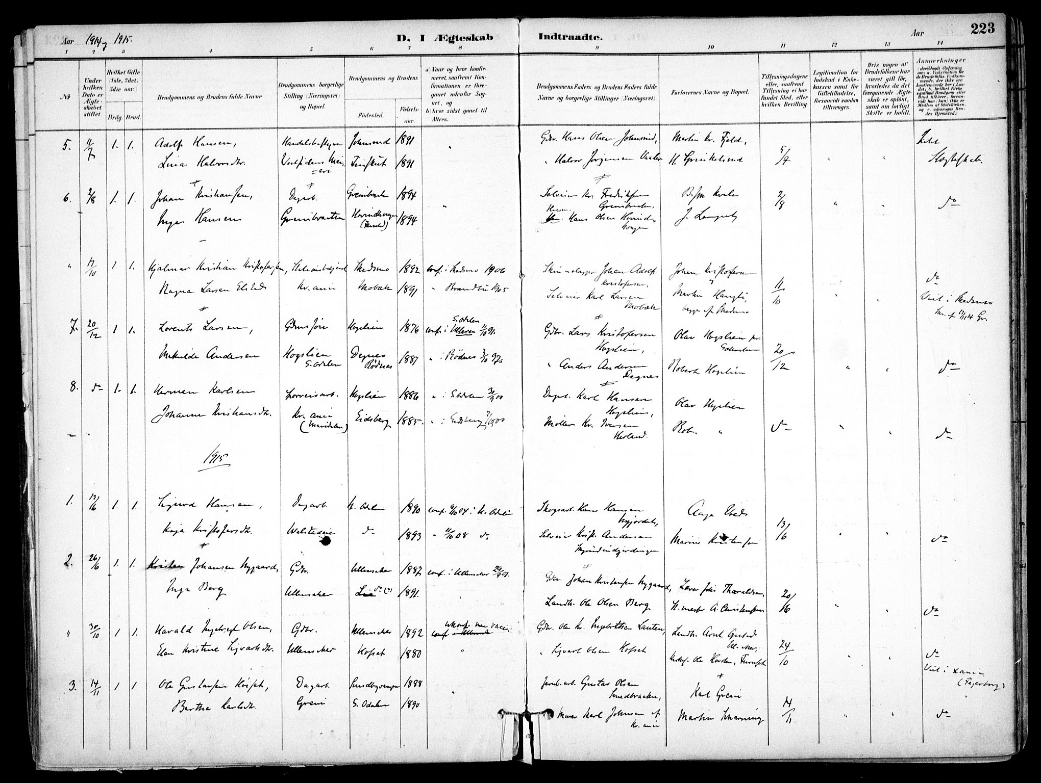 Nes prestekontor Kirkebøker, AV/SAO-A-10410/F/Fb/L0002: Parish register (official) no. II 2, 1883-1918, p. 223